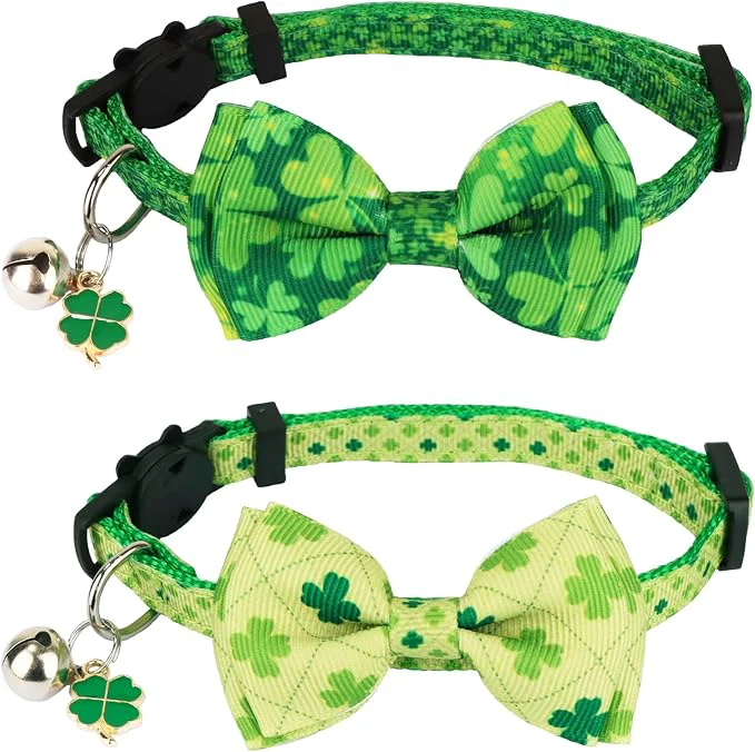 Flexible ADOGGYGO St. Patrick’s Day Cat Collars User-Friendly