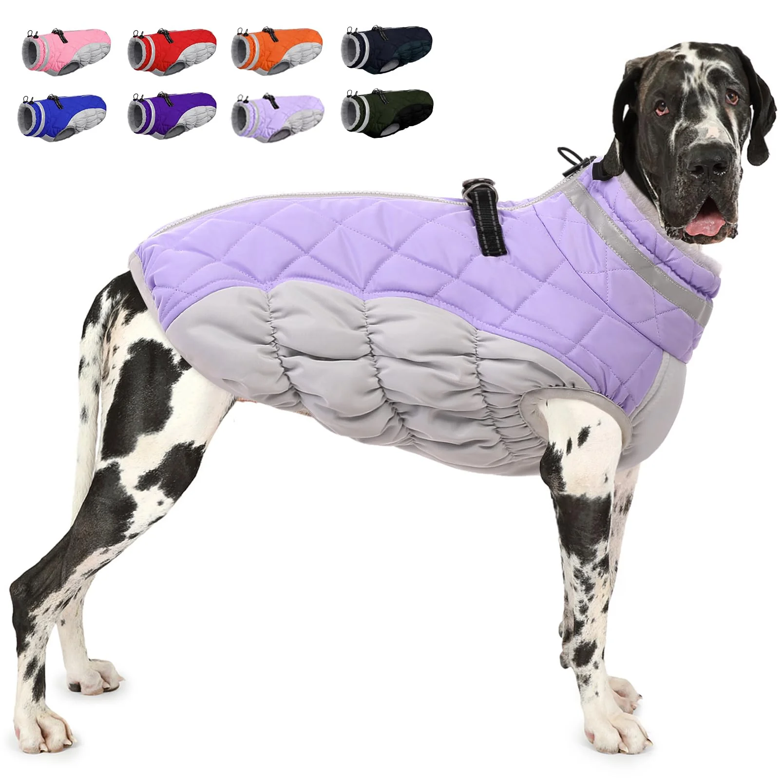 Unique AOFITEE Lilac XXL Dog Coat – Warm Waterproof Winter Jacket with Reflective Turtleneck and Harness-Ready Design Sophisticated