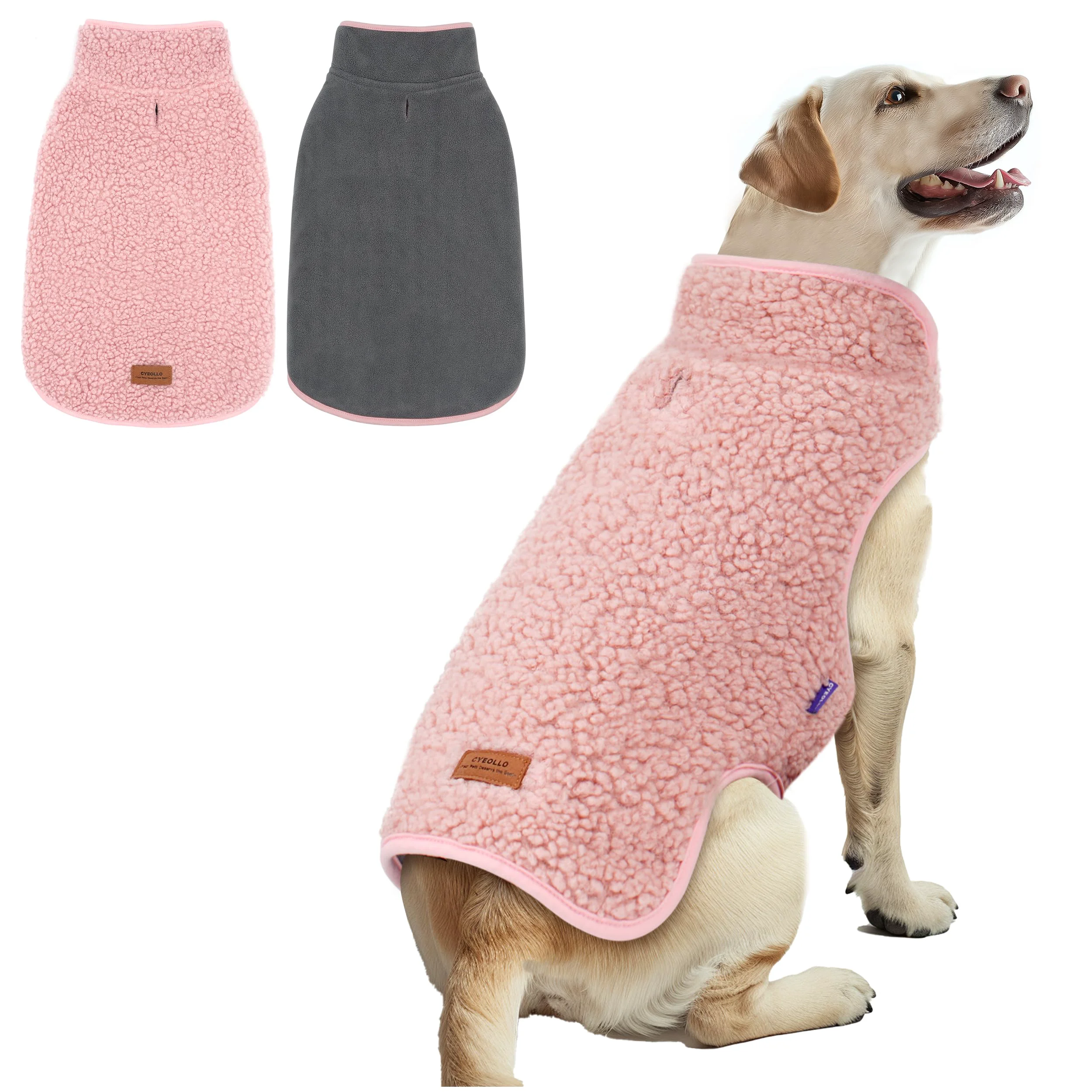 Stylish cyeollo Sherpa Dog Coat – Reversible Fleece Vest with Turtleneck for Warmth Pink XXL Elite