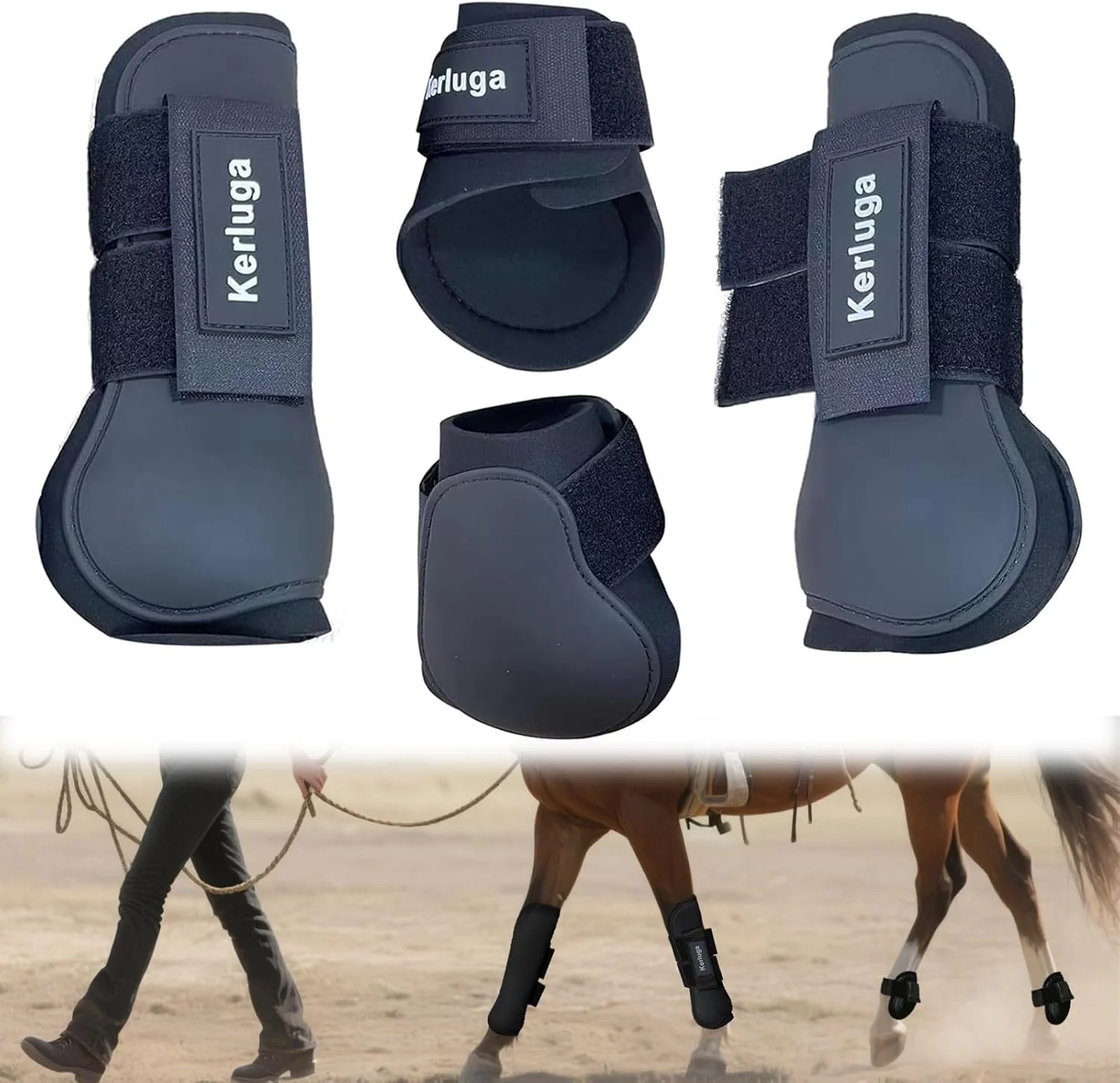 Fine Crafted Horse Boots Set of 4 Open Front Fetlock Tendon Boot for Horses Professional Sport Protection Impact-Absorbing Equine Leg Support Wraps for Jumping Riding Training Black Full Selected