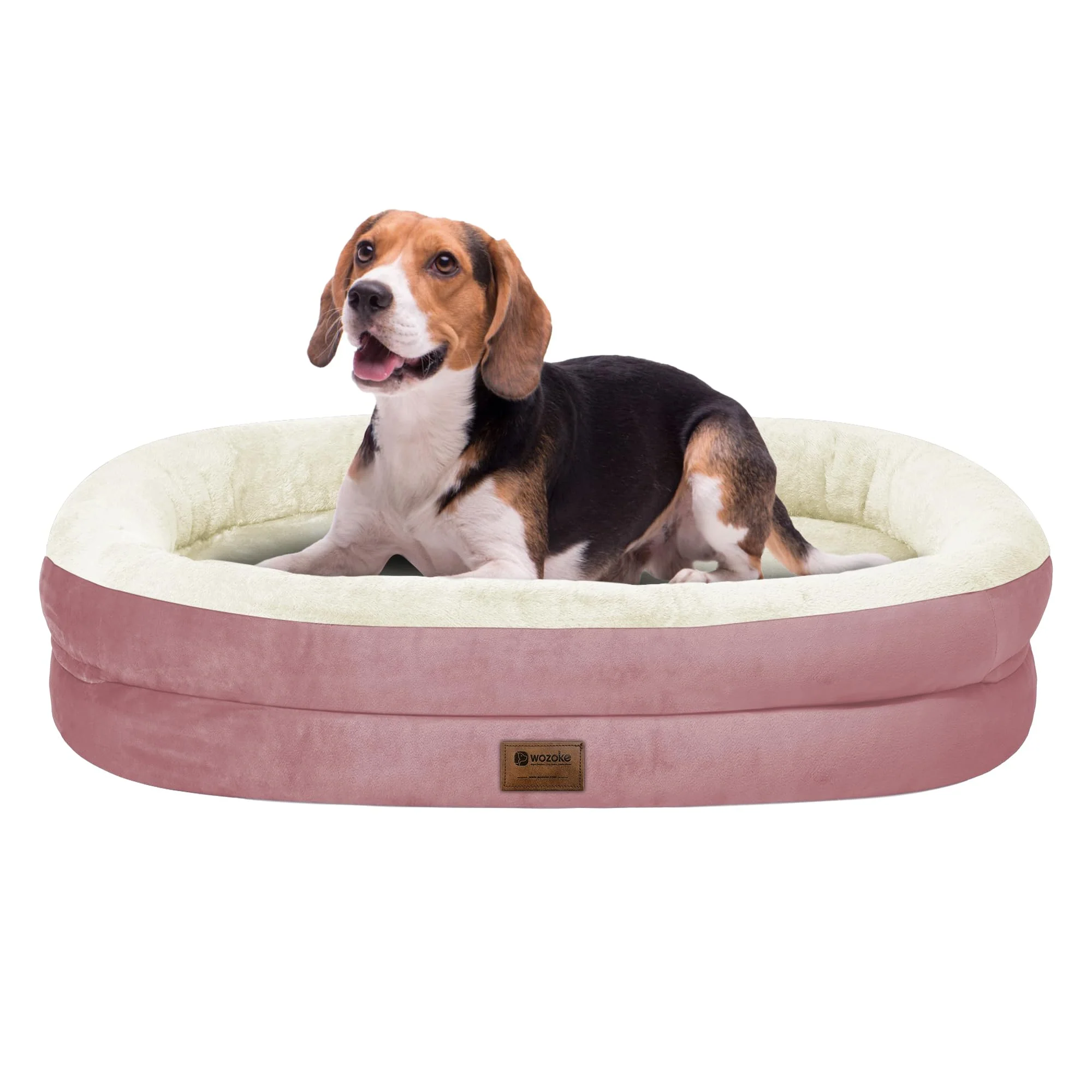 Superior WOZOKE Orthopedic Waterproof Large Dog Bed with Bolsters Memory Foam Removable Cover Non-Slip Bottom Pink Elite