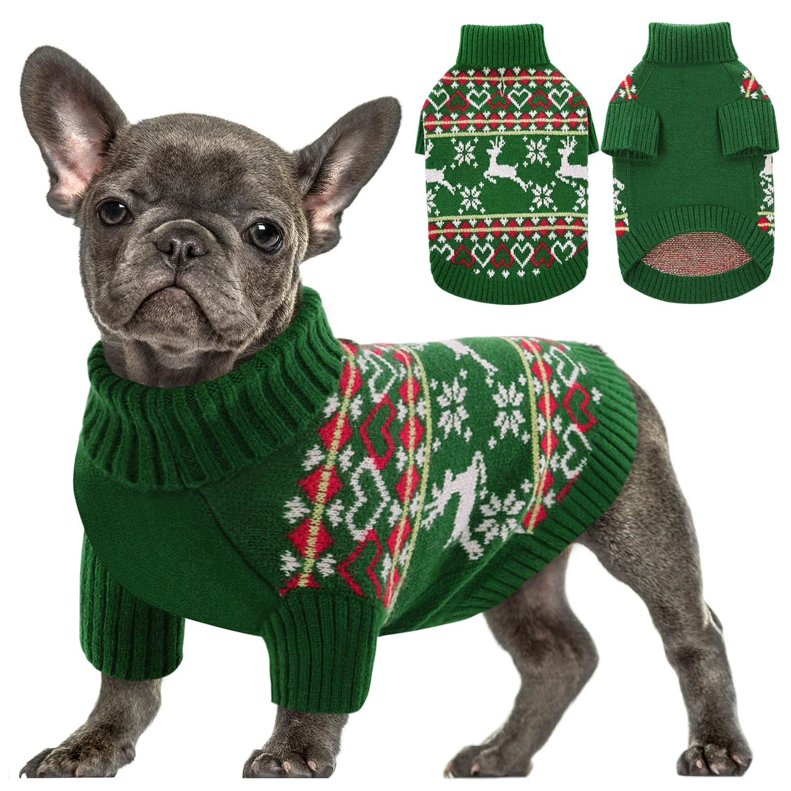 Crafted Queenmore Dog Christmas Sweater – Turtleneck Knit for Small Dogs Soft