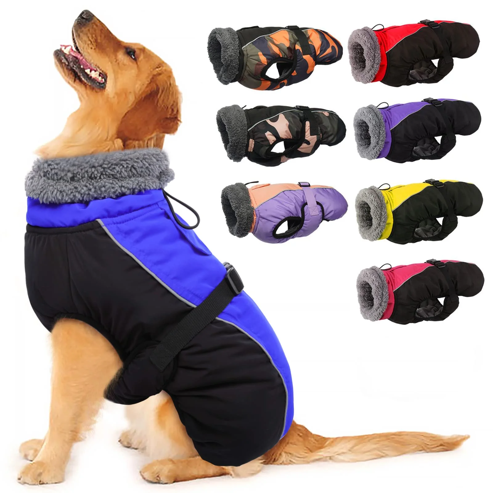 Artisan IECOii Extra Warm Reflective Adjustable Dog Jacket Buckle Fleece Turtleneck for Cold Weather Practical