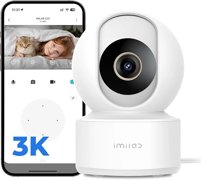 Trendy IMILAB C22 3K Security Indoor Camera 360° View Home Camera with Color Night Vision for Baby Pet Monitor Plug-in 2.4Ghz WiFi 6 Inside Cam 2-Way Audio AI Detection Local Cloud Storage White About ThisOverview Elite