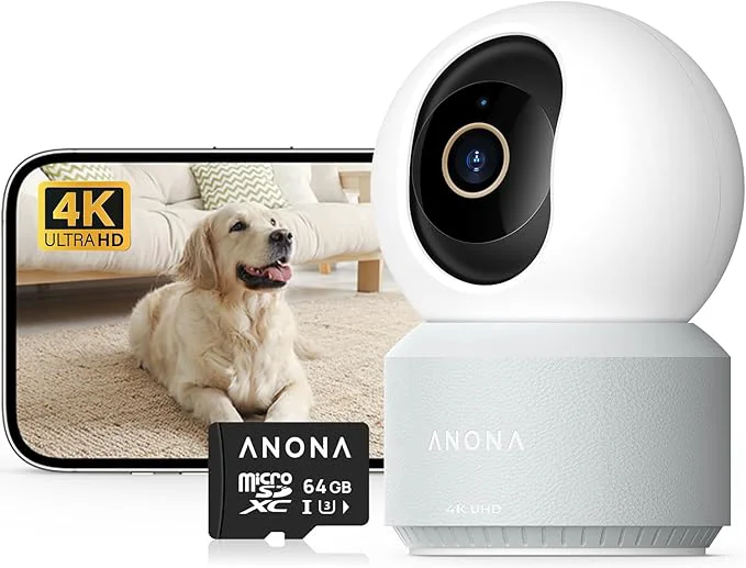 Organic Anona 4K UHD Indoor Camera with 64GB SD Card Pet Dog Baby Security Camera with Phone App 360° Pan-Tilt 2.4G 5G Wi-Fi 6 Auto-Tracking Person Pet Baby Crying Detection Privacy Mode Two-Way AudioAbout ThisOverview Fine Crafted