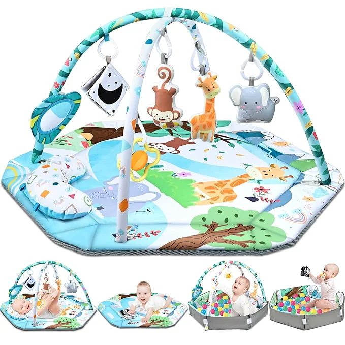 Detailed Baby Gym Play Mat 8-in-1 Tummy Time Mat Ball Pit Secure