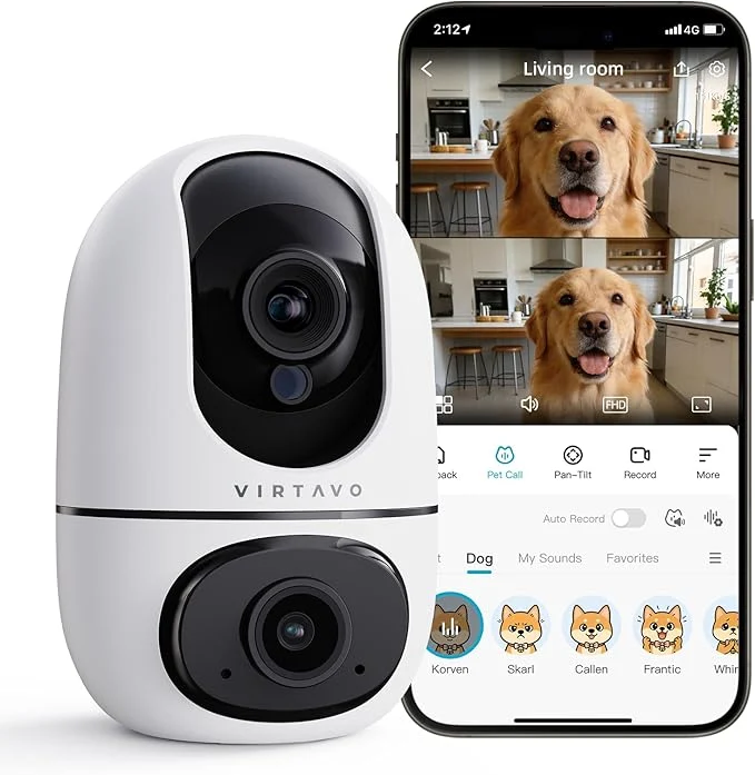 Top-Quality VIRTAVO Pet Camera Indoor for Dogs Cats 360° PTZ Pet Monitor with Motion Tracking Dual‑Lens 2‑Way Audio Night Vision No Subscription Wi‑Fi 6 2.4GHz 5GHz SD Cloud StorageAbout ThisOverview Powerful