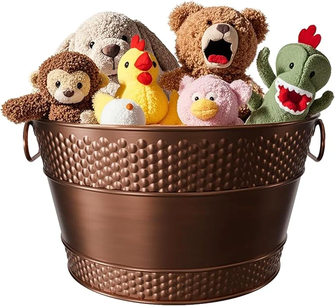 Pure Indestructible Metal Dog Toy Bin Pet Toy Box Storage Basket for Living Room Area Beautiful Design and Size 15-Quart 1 Pack Round About ThisOverview Fine Crafted