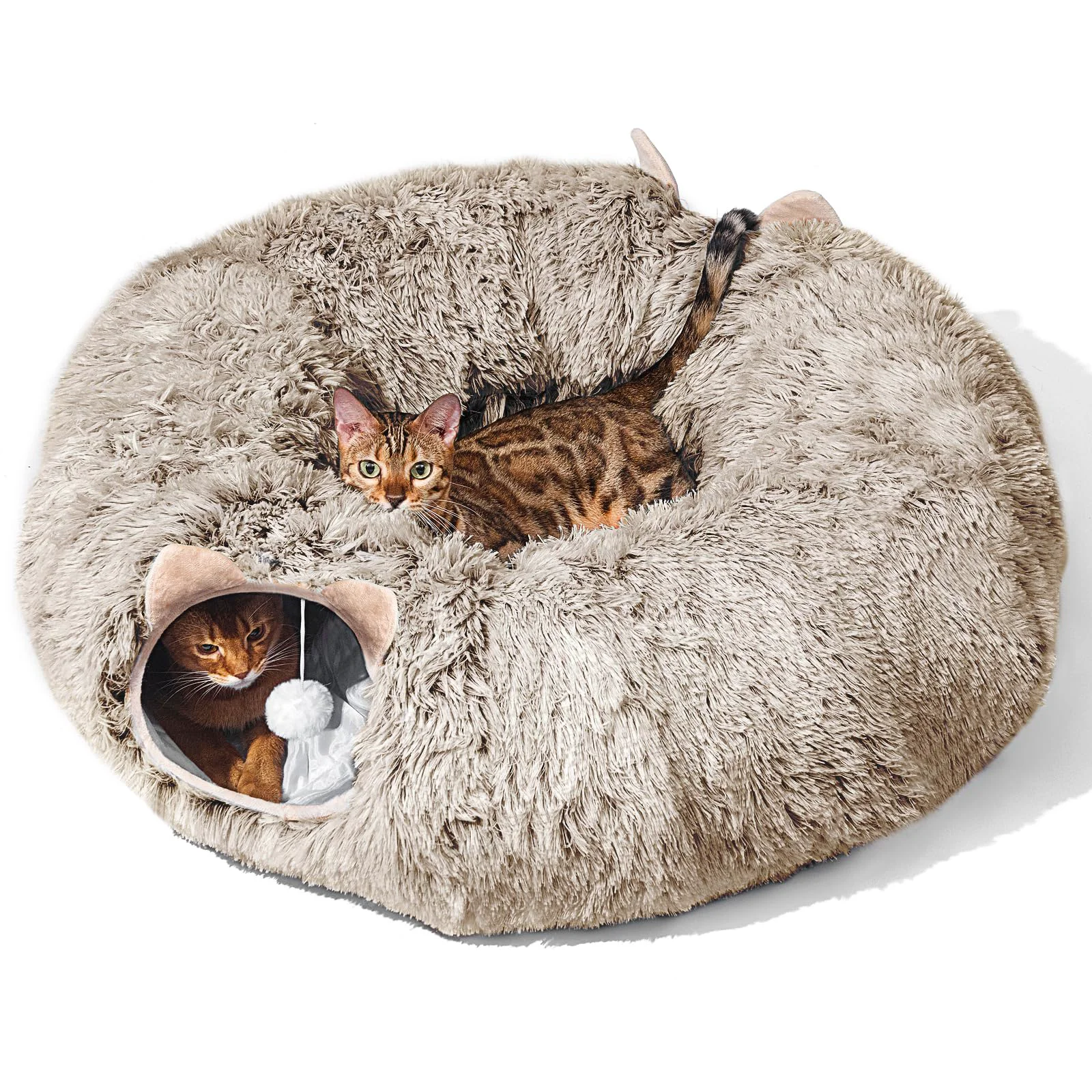 Dependable ZVBEK Cat Tunnel with Bed – Plush Donut Cave Indoor Playground Brown Premium Material