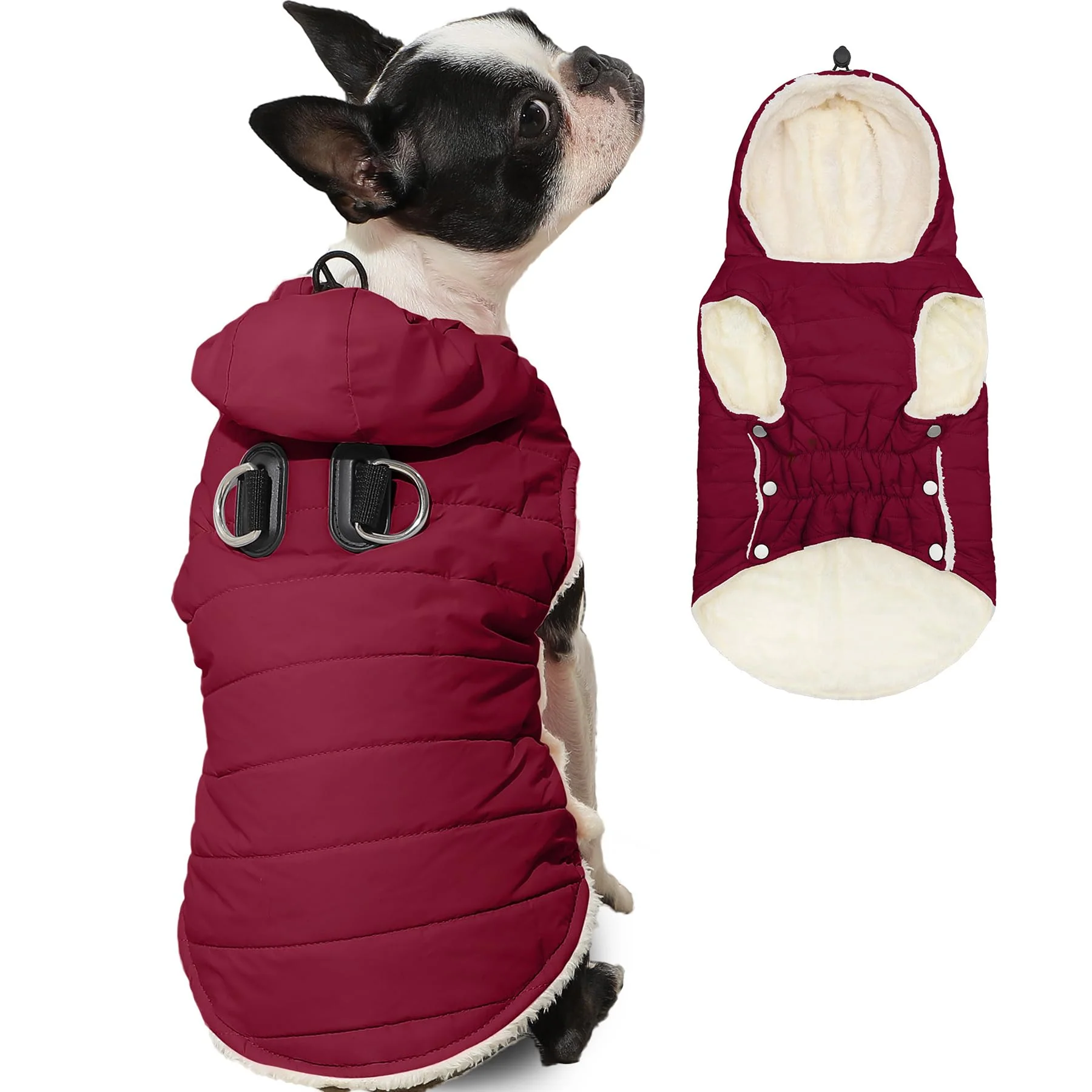 Pure Vecomfy Fleece-Lined Dog Hoodie with Built-In Harness – Extra Warm Red XXXL Innovative