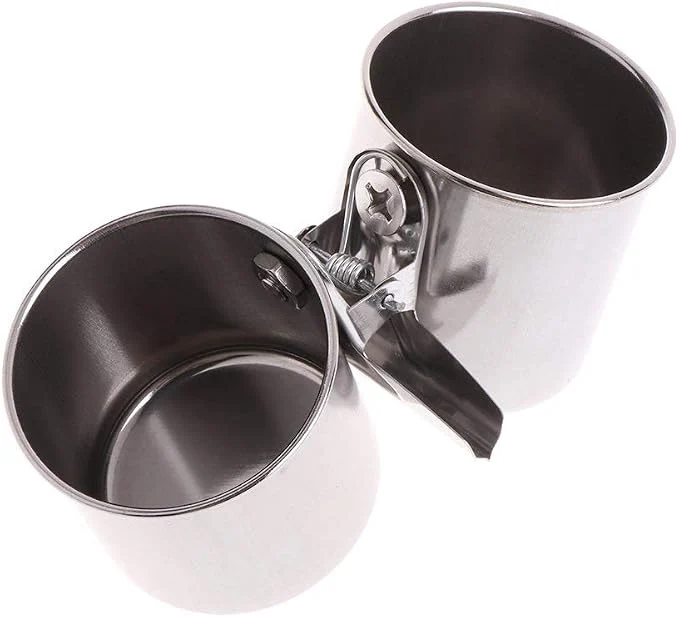 Casual Hypeety Bird Parrot Feeding Double Cups Stainless Steel Food Water Bowls Convenient