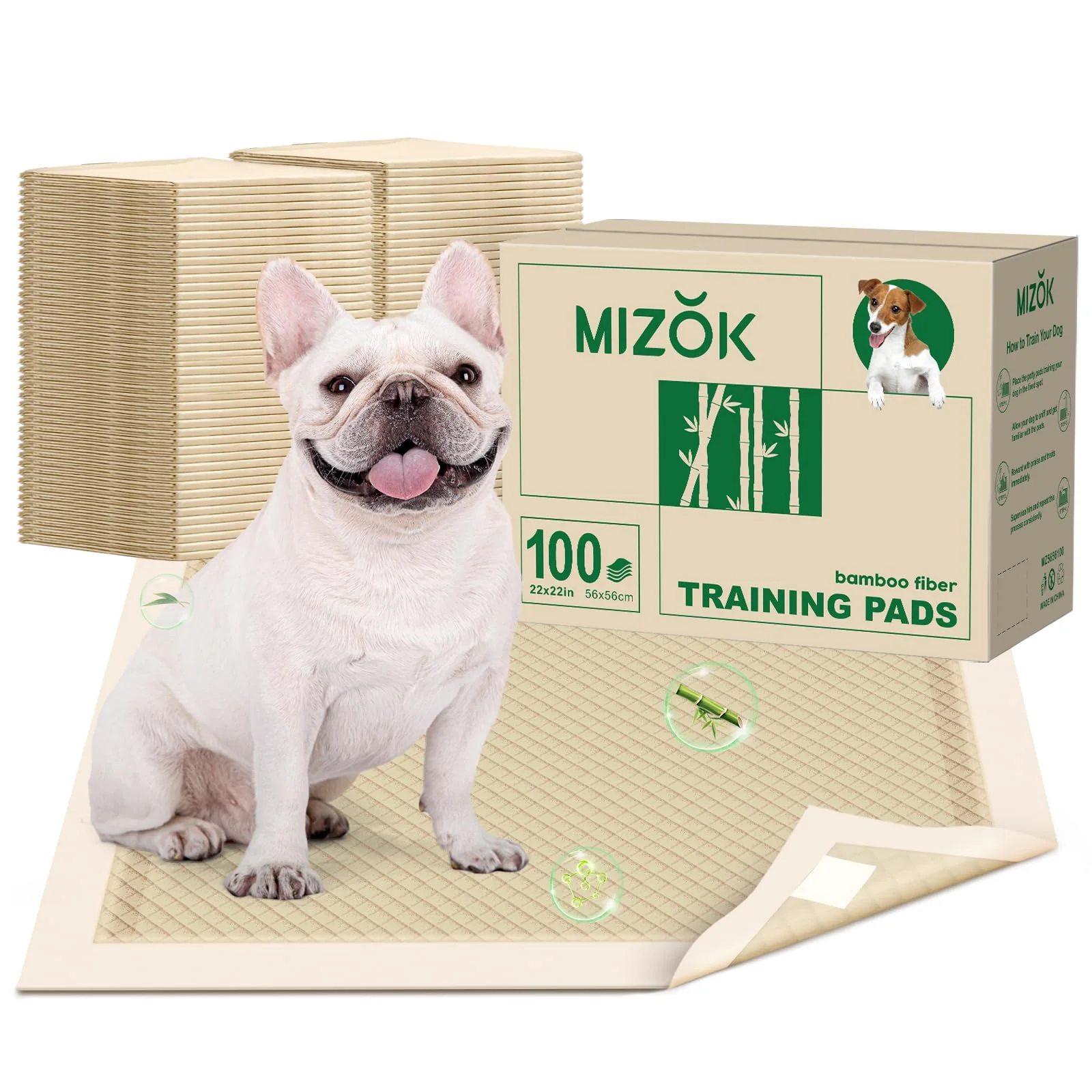 Fashionable MIZOK Puppy Pads Small 22×22 – Bamboo Fiber Odor Elimination 6-Layer Leak-Proof Pads 100 Count Convenient