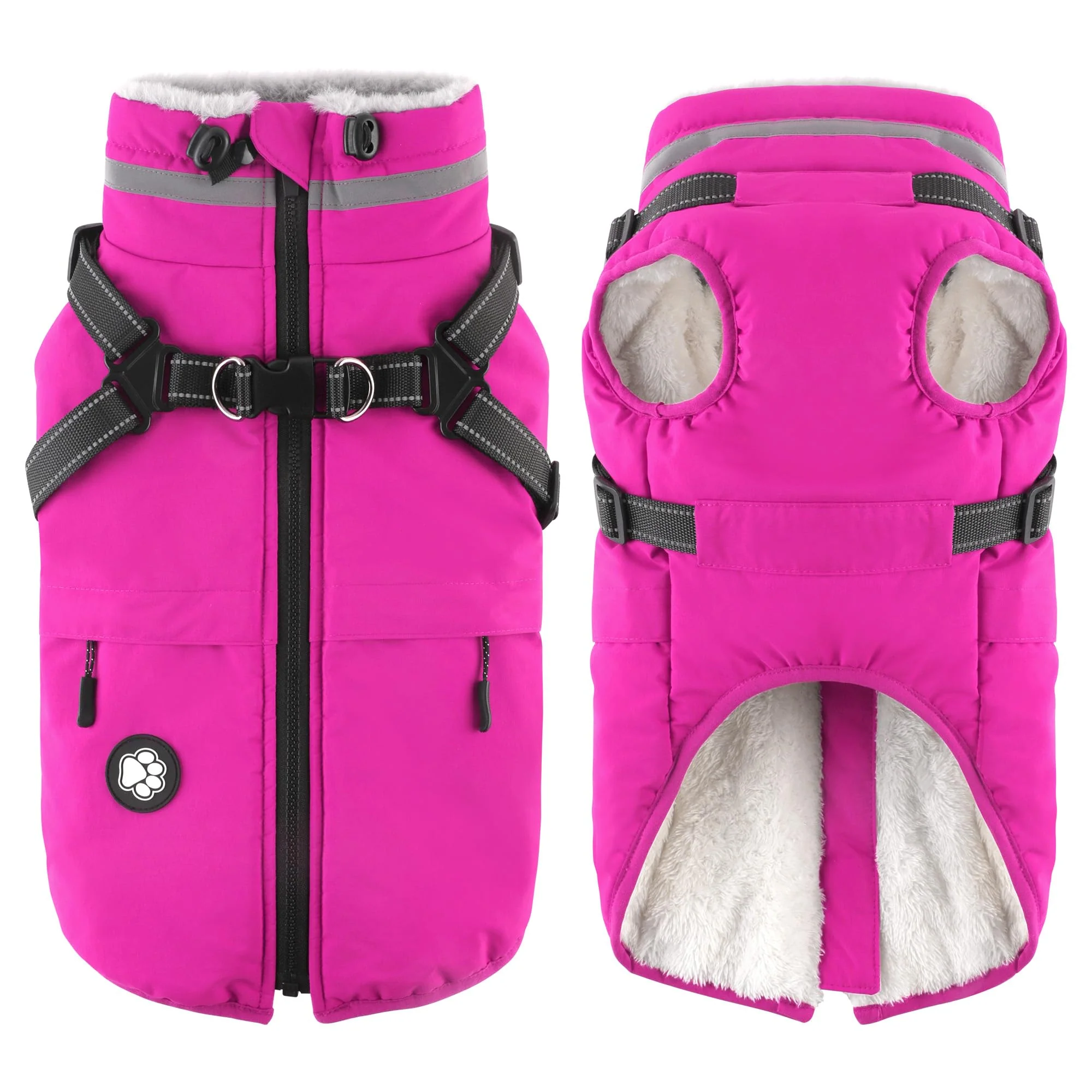 Environmentally Friendly Dogcheer 2-in-1 Waterproof Dog Coat with Harness – Pink XL Reflective Fleece Winter Jacket Practical