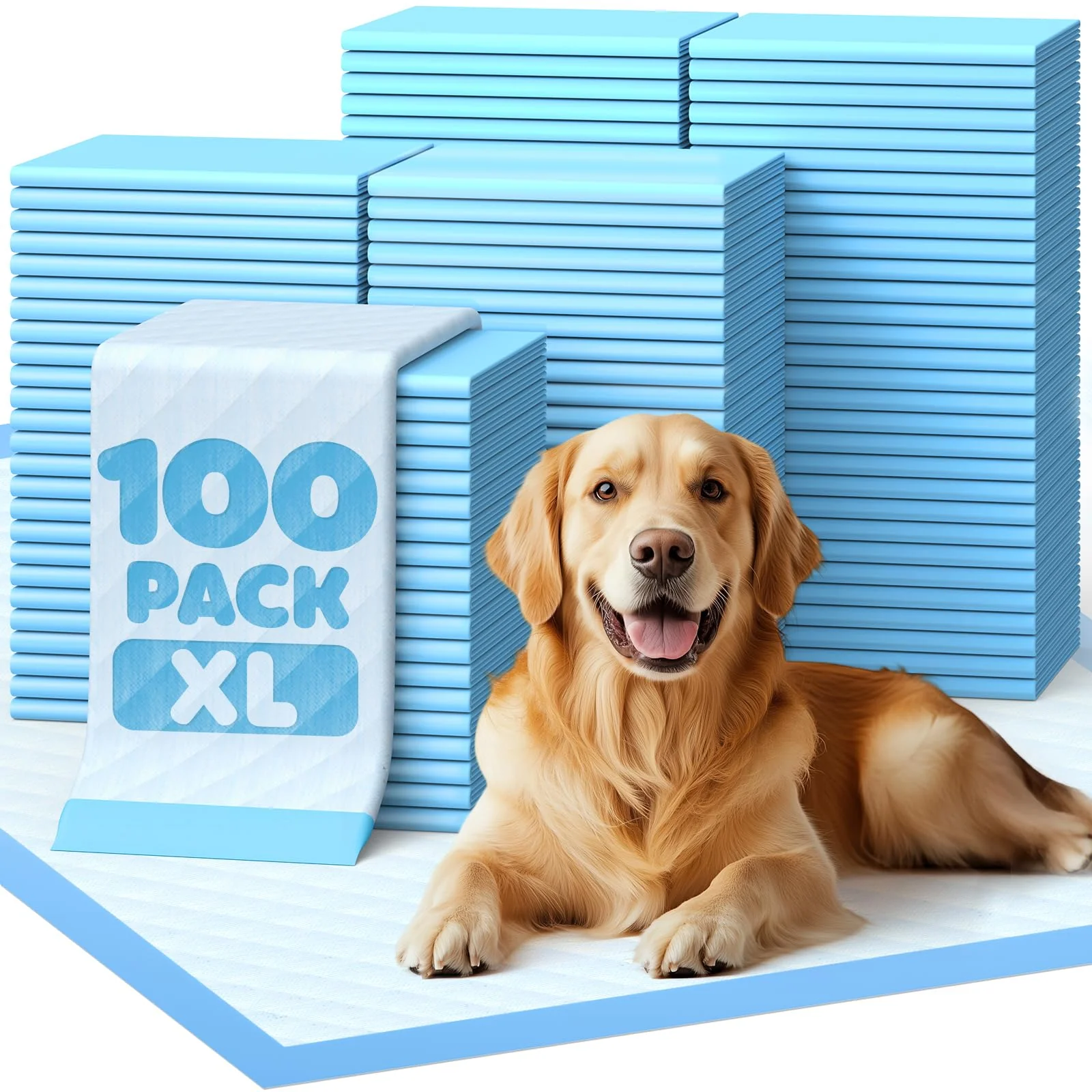 Prestigious Powools 100-Pack X-Large Puppy Pads 34×28 — 6-Layer Leakproof Quick-Dry Natural