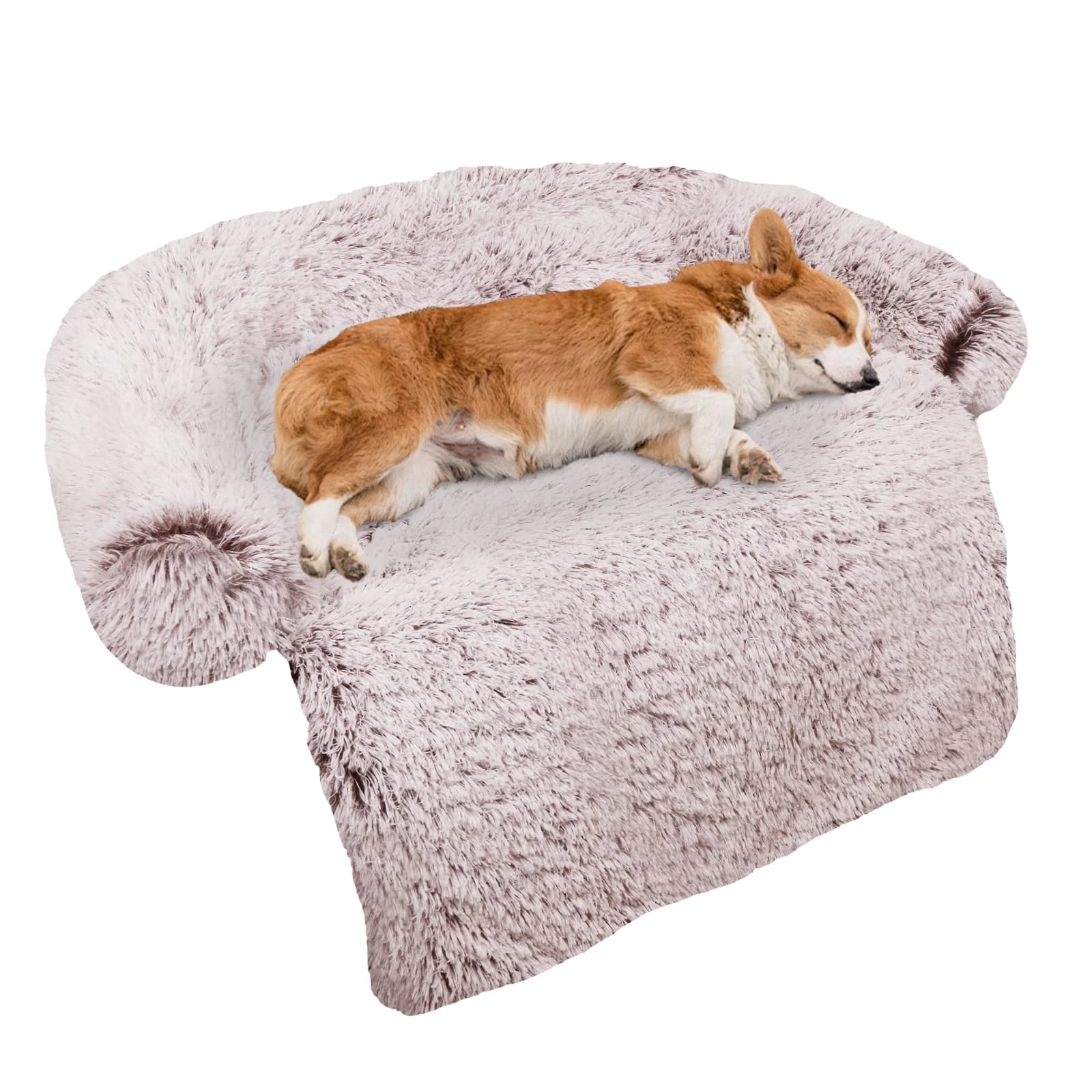 Contemporary GGIB Calming Dog Bed – Fluffy Plush Cushion with Removable Cover Medium Rust White Elite