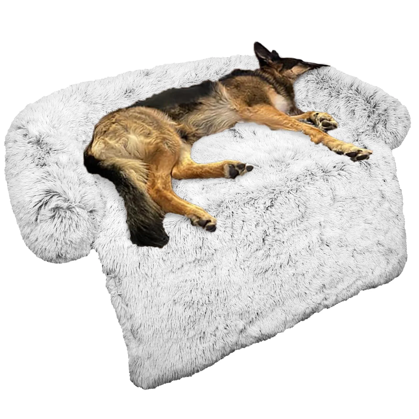 Eco-Friendly GGIB Calming Dog Bed – Fluffy Plush Mat with Removable Washable Cover Large Light Grey First-Class