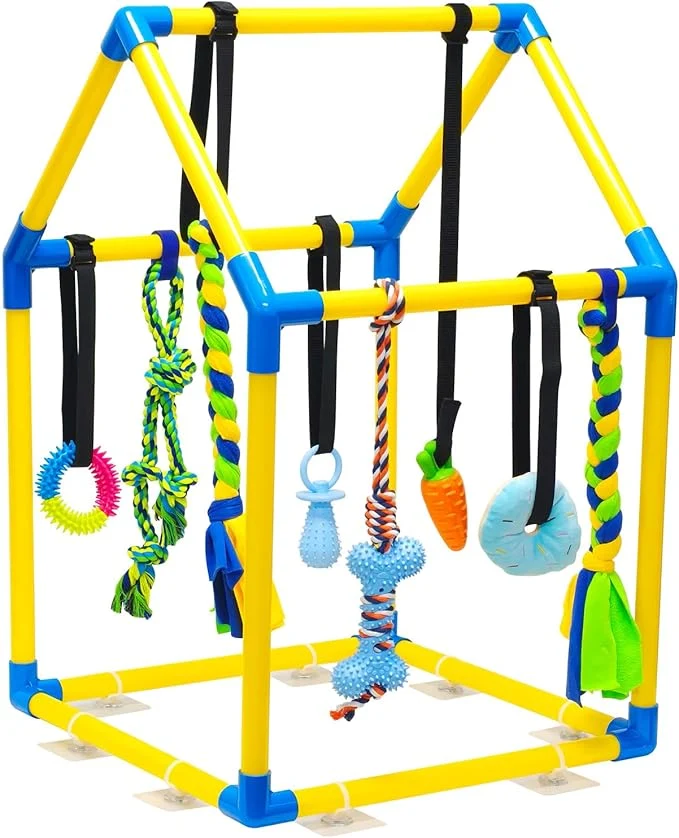 High-Performance Puppy Play Gym with 8 Hanging Toys Jungle Gym for Small Dogs Puppies Indoor Enrichment Playground Interactive Training Activity Center for Teething Chewing Entertainment Roof ShapeAbout This Green
