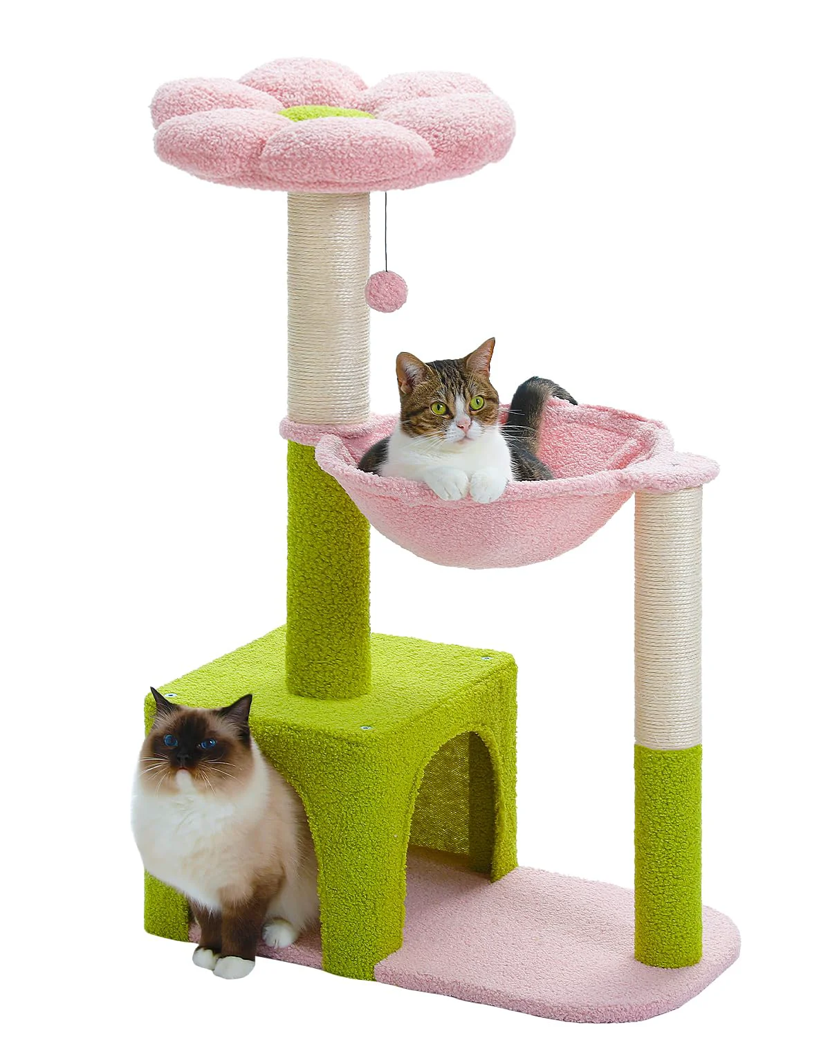 Comfortable MUTTROS Flower Cat Tree with Large Metal Frame – 35-inch Pink Cat Tower for Small Indoor Cats High-Quality