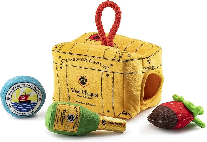 Dependable Haute Diggity Dog Woof Clicquot Pawty Set Plush Designer Dog Toys with Interactive Squeaker Stimulating Pet Enrichment Machine-Washable Safe Materials for All Breeds One SizeAbout This Trusted