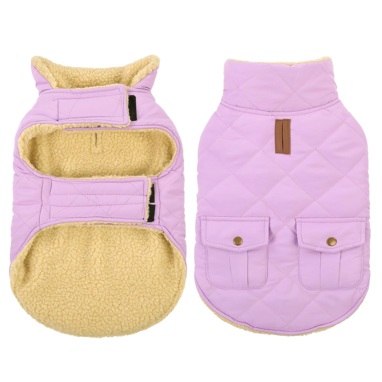 Trendy Queenmore Warm Dog Coat Lilac Medium – Ultra Thick Plush Lining Windproof Puffer with Pockets Expertly Made