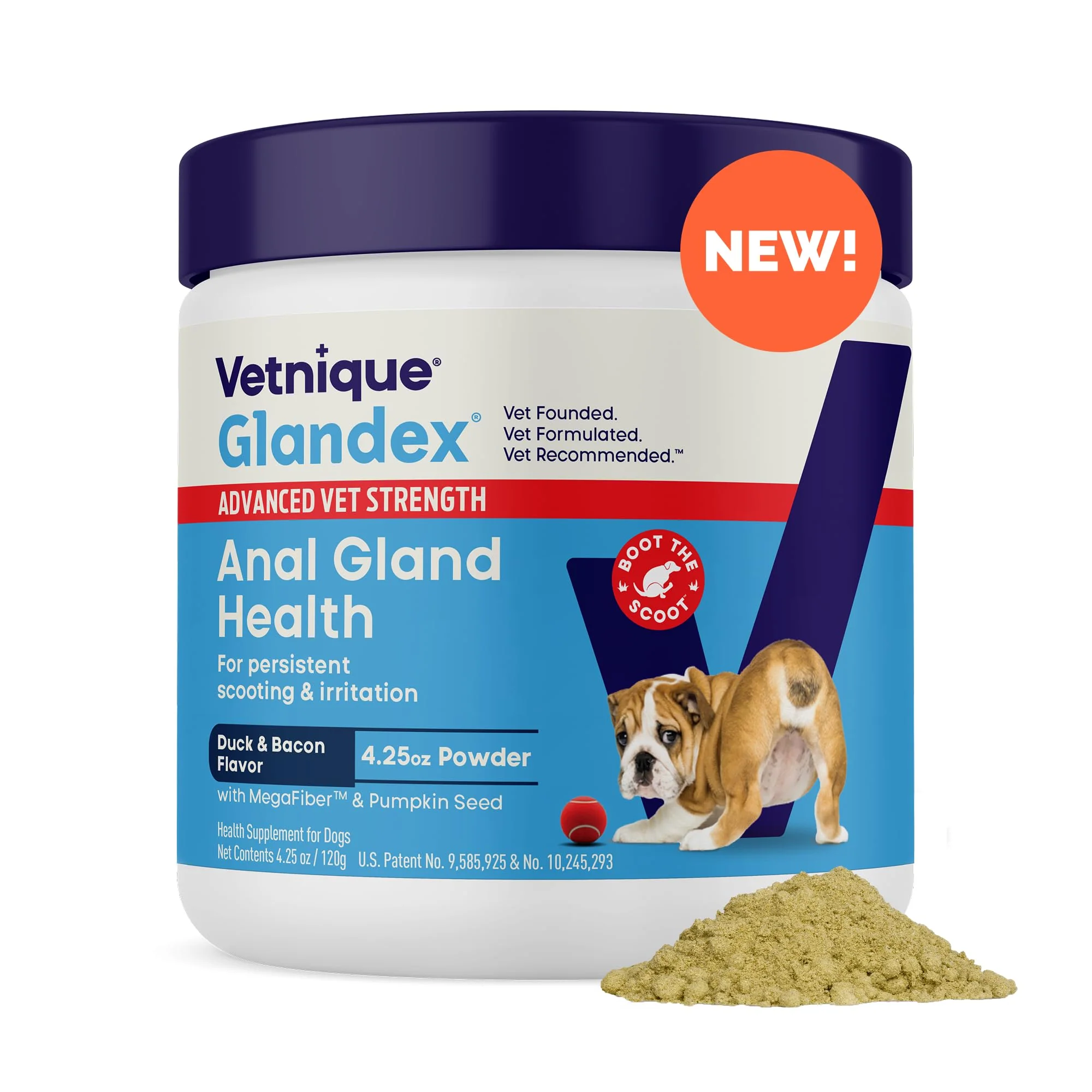 Dependable Vetnique Glandex Dog Fiber Supplement Powder with Pumpkin Enzymes Probiotics — Advanced Strength Duck Bacon 4.25 oz Vetnique Smart
