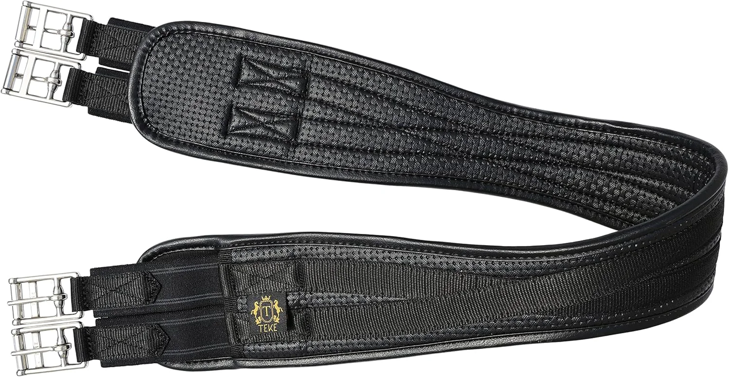 Excellent T TEKE Contoured Chafeless Girth for Horses Airflow Waffle PVC Foam Construction with Double Side Heavy Duty Cotton Elastic and Stainless Steel Buckles 38 -56 Traditional