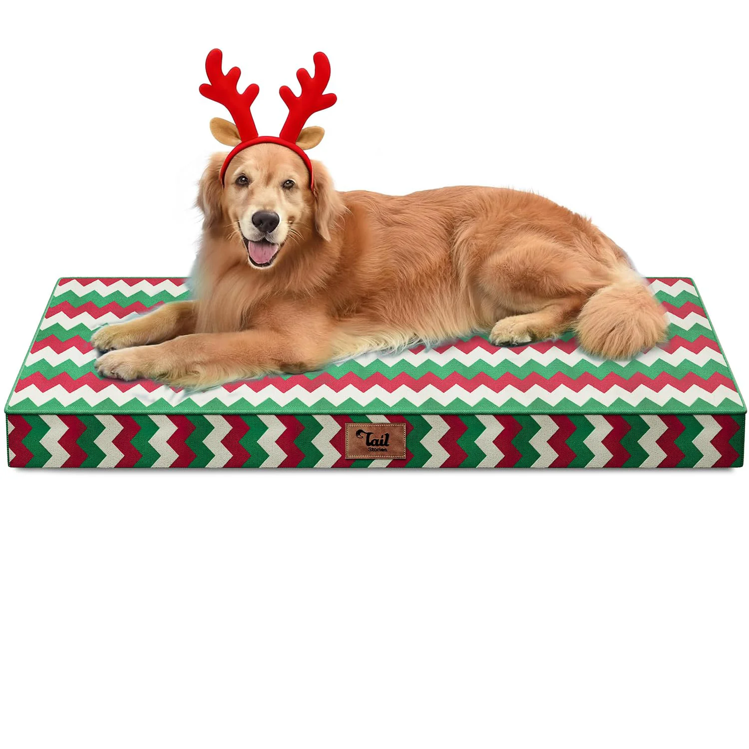 Detailed Tail Stories Outdoor XL Dog Bed – Waterproof Egg-Crate Foam Removable Oxford Cover Stripe Enhanced