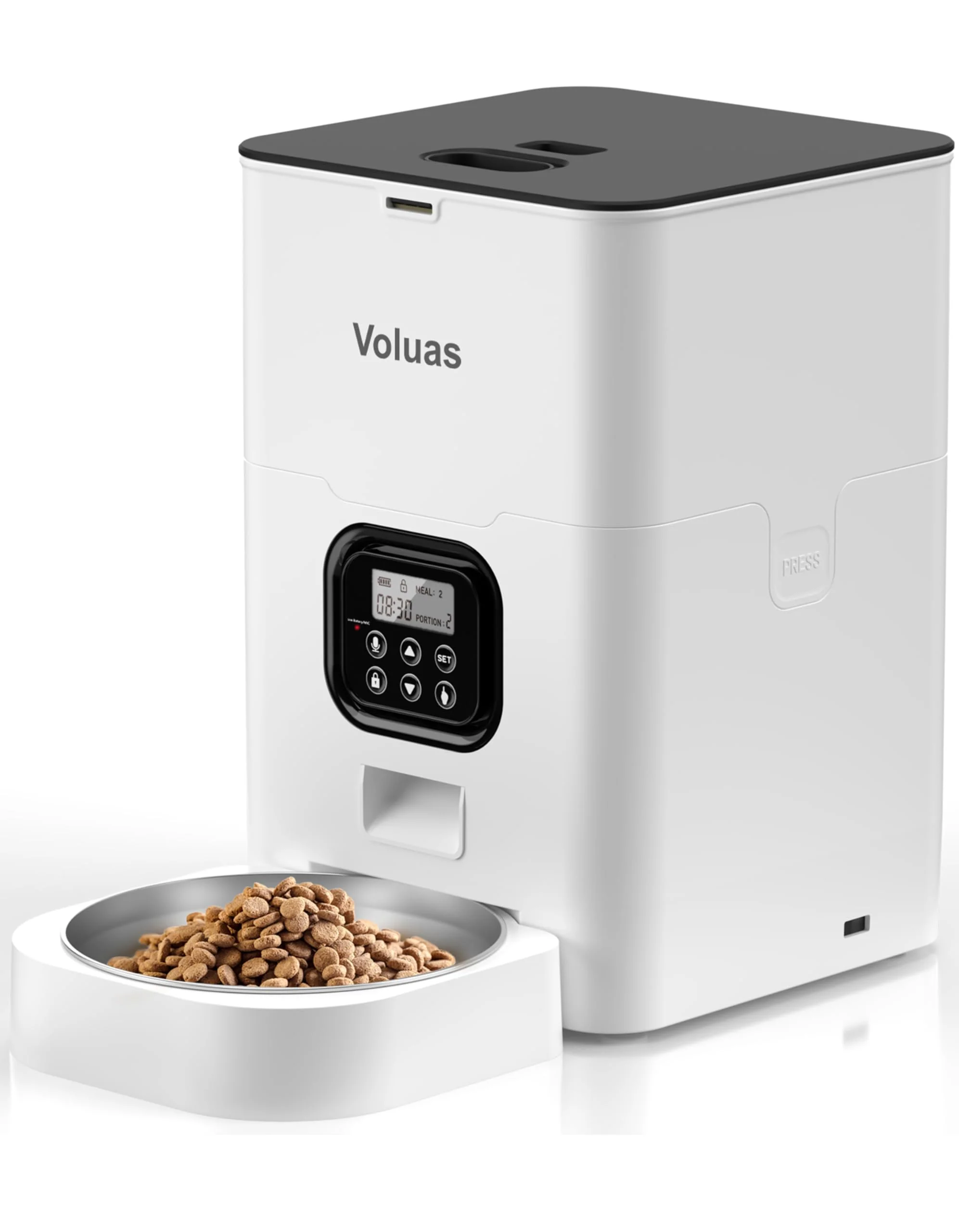 Relaxed VOLUAS Automatic Cat Feeder – Timed Dispenser for Cats Dogs 4 Daily Meals Voice Recording 4L Storage Solid
