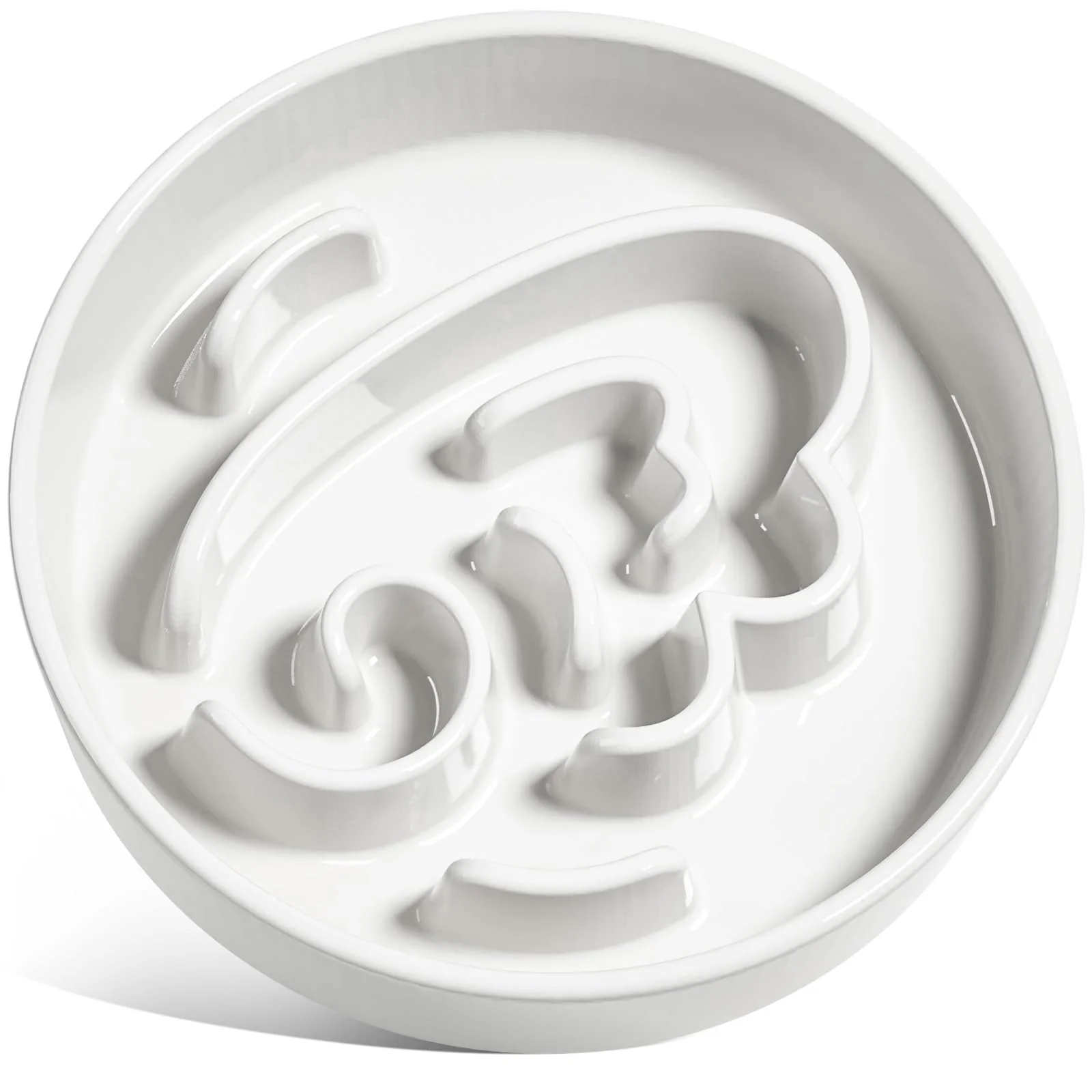 Certified LE TAUCI Slow Feeder Ceramic Dog Bowl – 3 Cups Angle White Non-Slip Puzzle Dish Natural