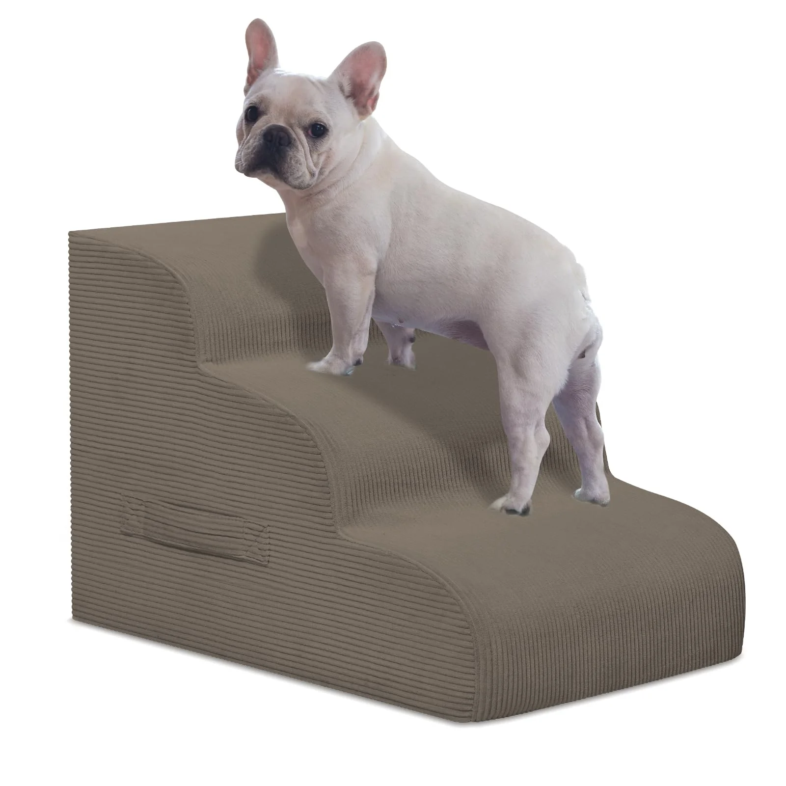 Natural Mesa Lemon Dog Steps for Small Dogs — 3-Step Ramp Stairs for High Beds Sofas Non-Slip Removable Cover Light Brown Effective