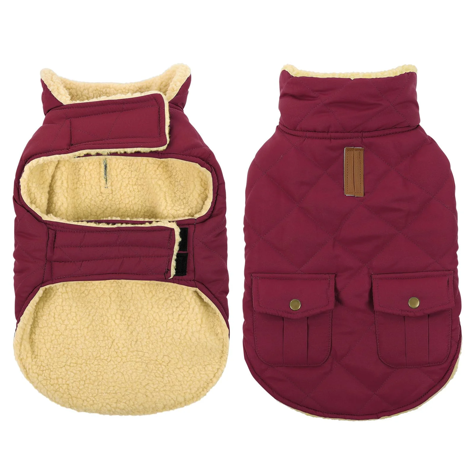 Easy-to-Use Queenmore Dog Winter Coat – Warm Puffer Jacket for Small to XL Dogs Burgundy Windproof Plush Lining Responsible