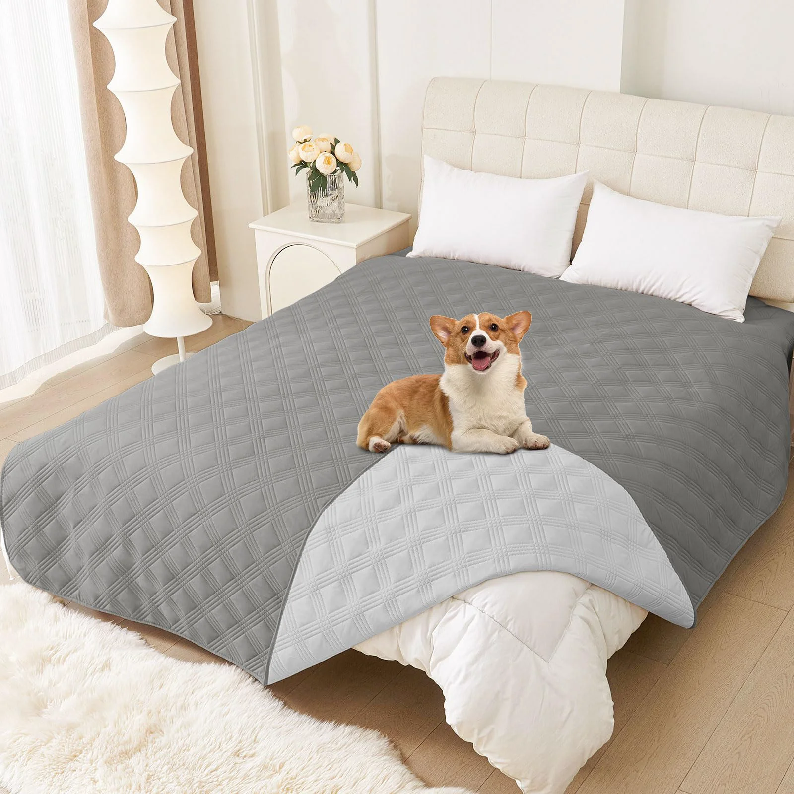 Enhanced hyha Waterproof Dog Blanket — Reversible 82×120 Soft Sofa Cover for Dogs Washable Grey Light Grey
