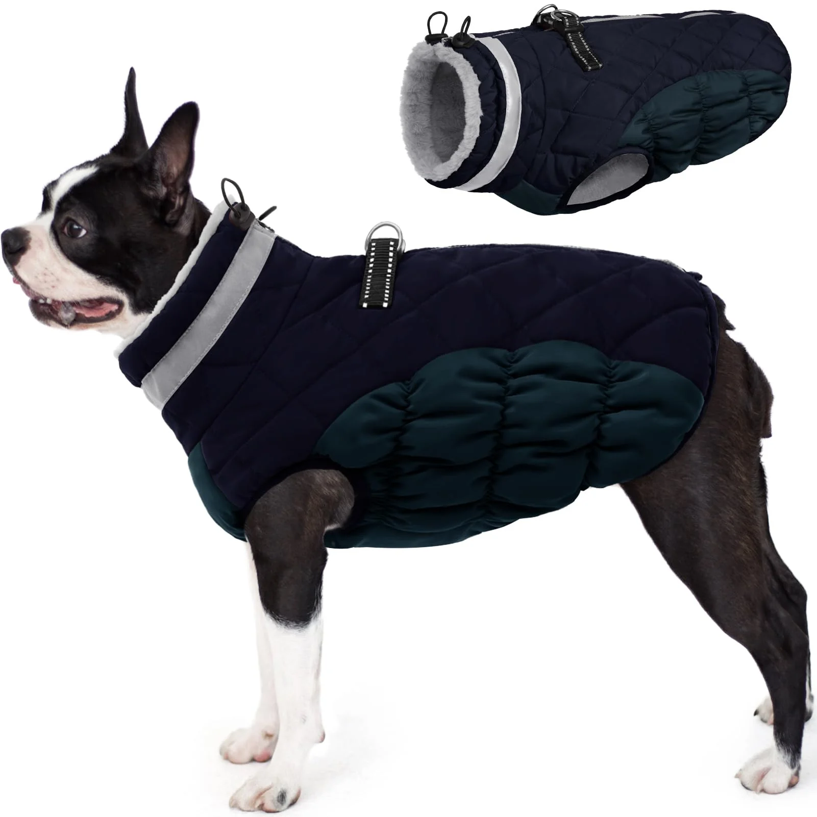 Classic AOFITEE Dog Coat – Warm Winter Jacket with Harness Waterproof Reflective Navy S Fast
