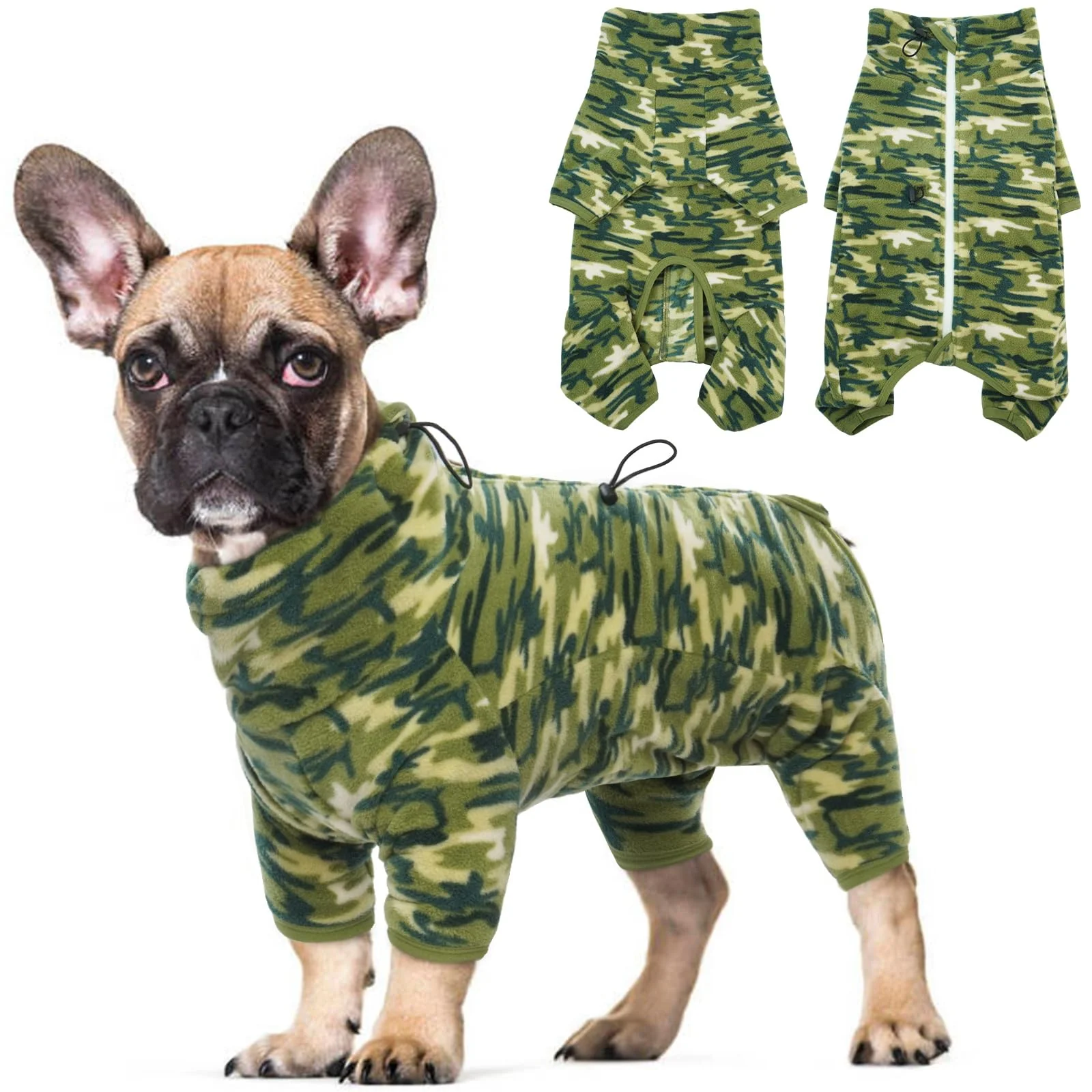 Safe ROZKITCH Dog Long Sleeve Pajamas – Warm Polar Fleece Jumpsuit with Luminous Zipper Camouflage Breathable