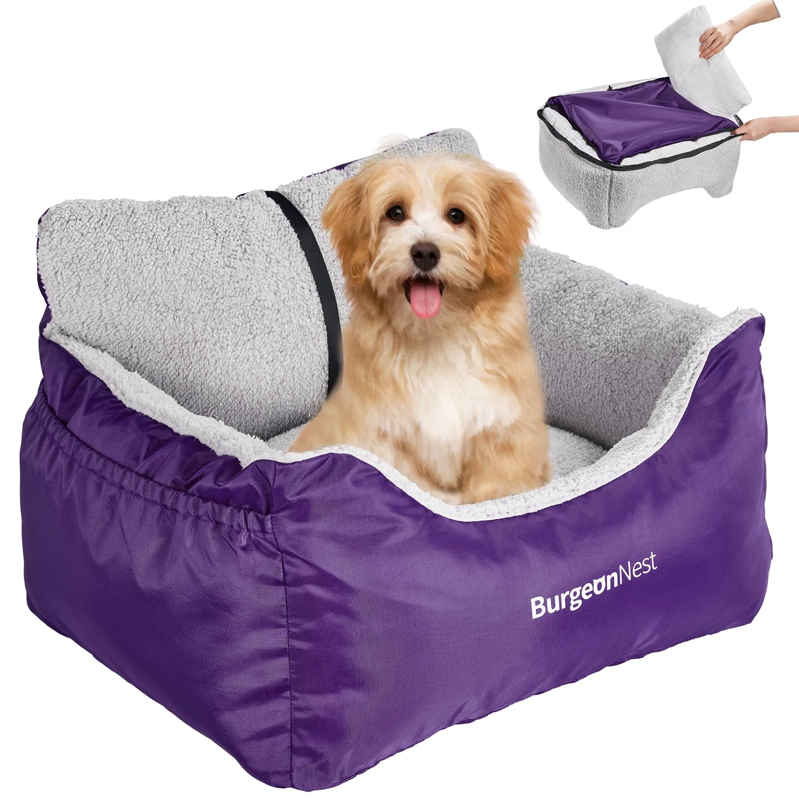 Relaxed BurgeonNest Small Dog Car Seat – Detachable Washable Portable Booster Purple First-Class