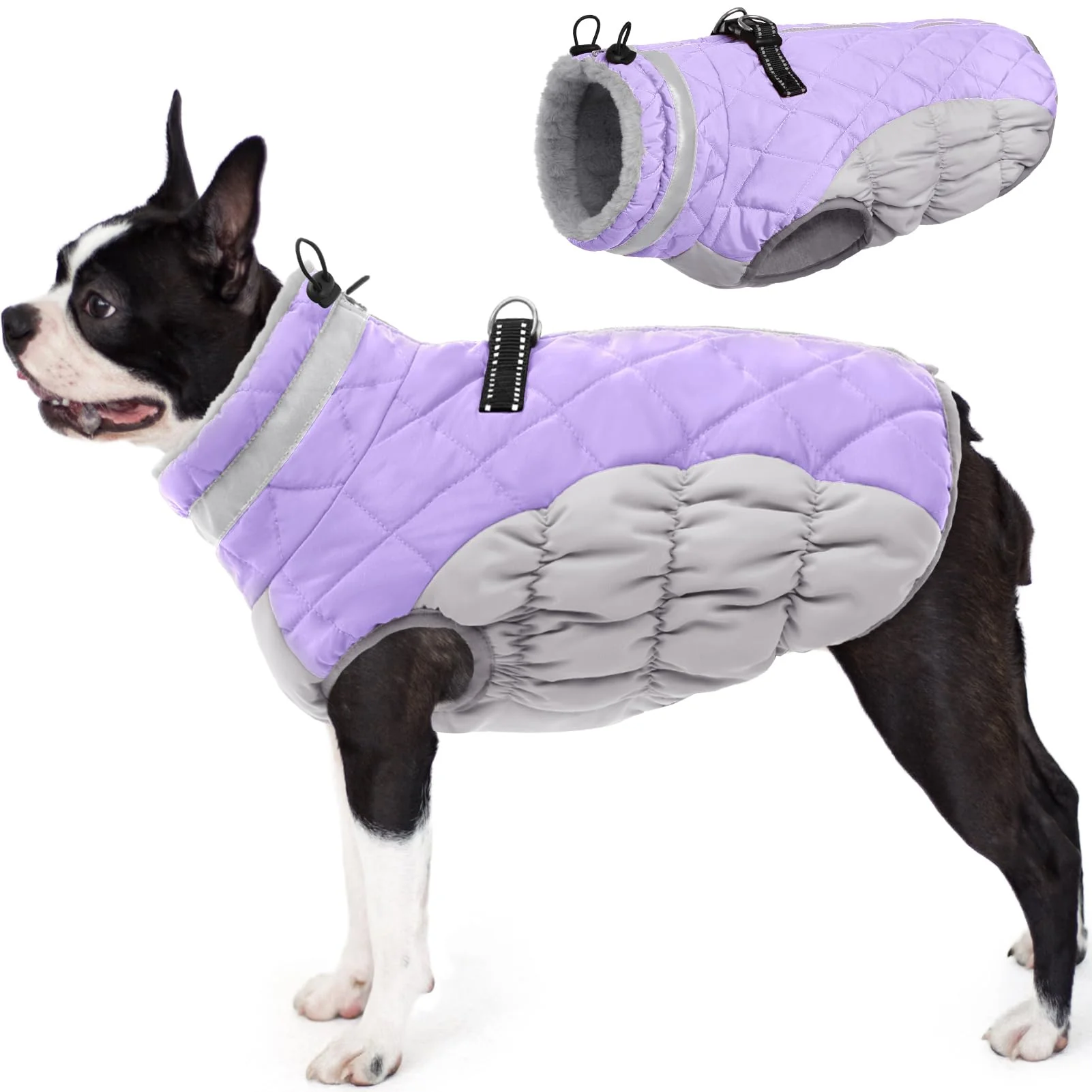 Expertly Made AOFITEE Dog Coat Warm Winter Jacket with Built-In Harness Reflective Lilac S Elegant