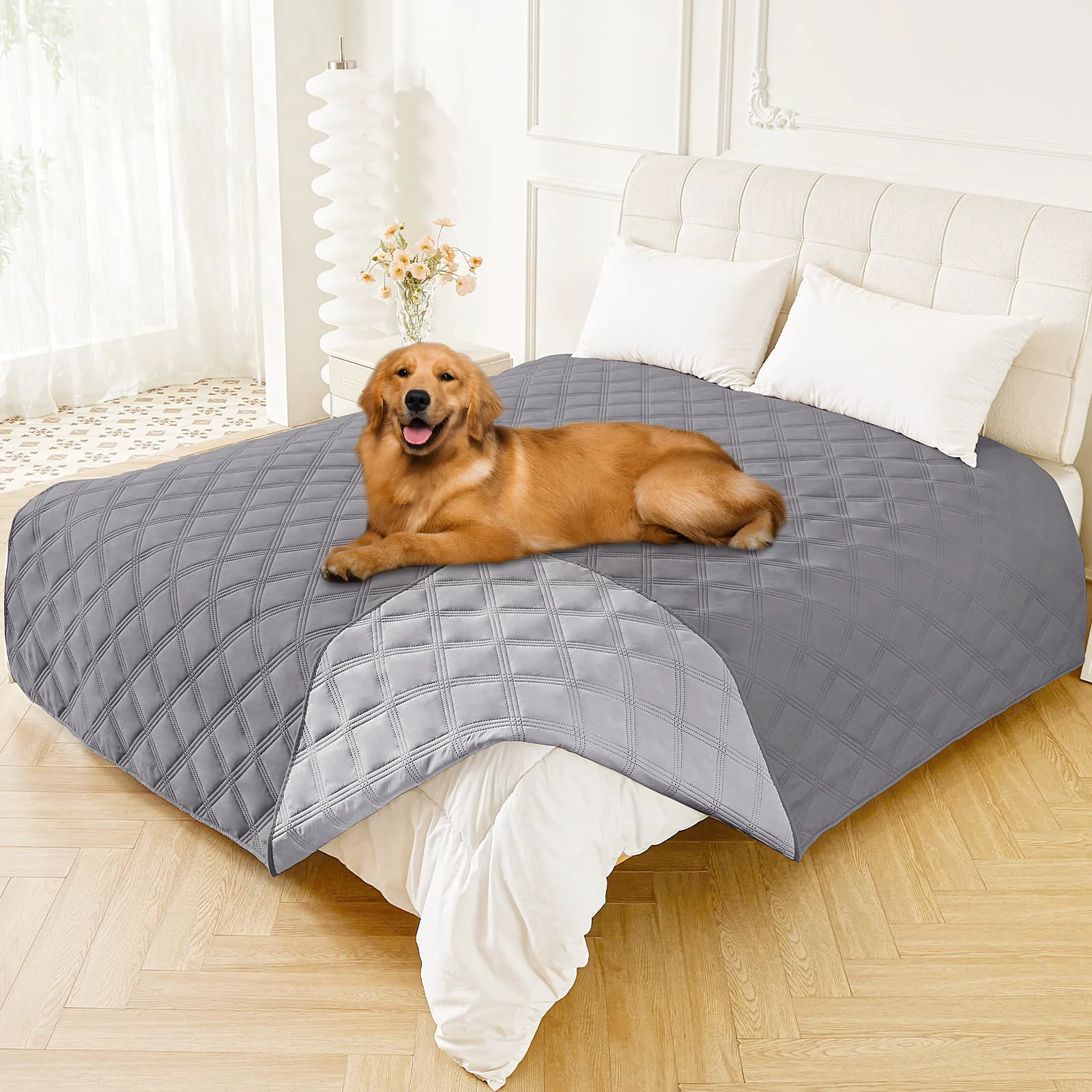 Unique Smiry Waterproof Dog Bed Cover 82×102 – Reversible Washable Leakproof Couch Protector Grey Light Grey Dependable
