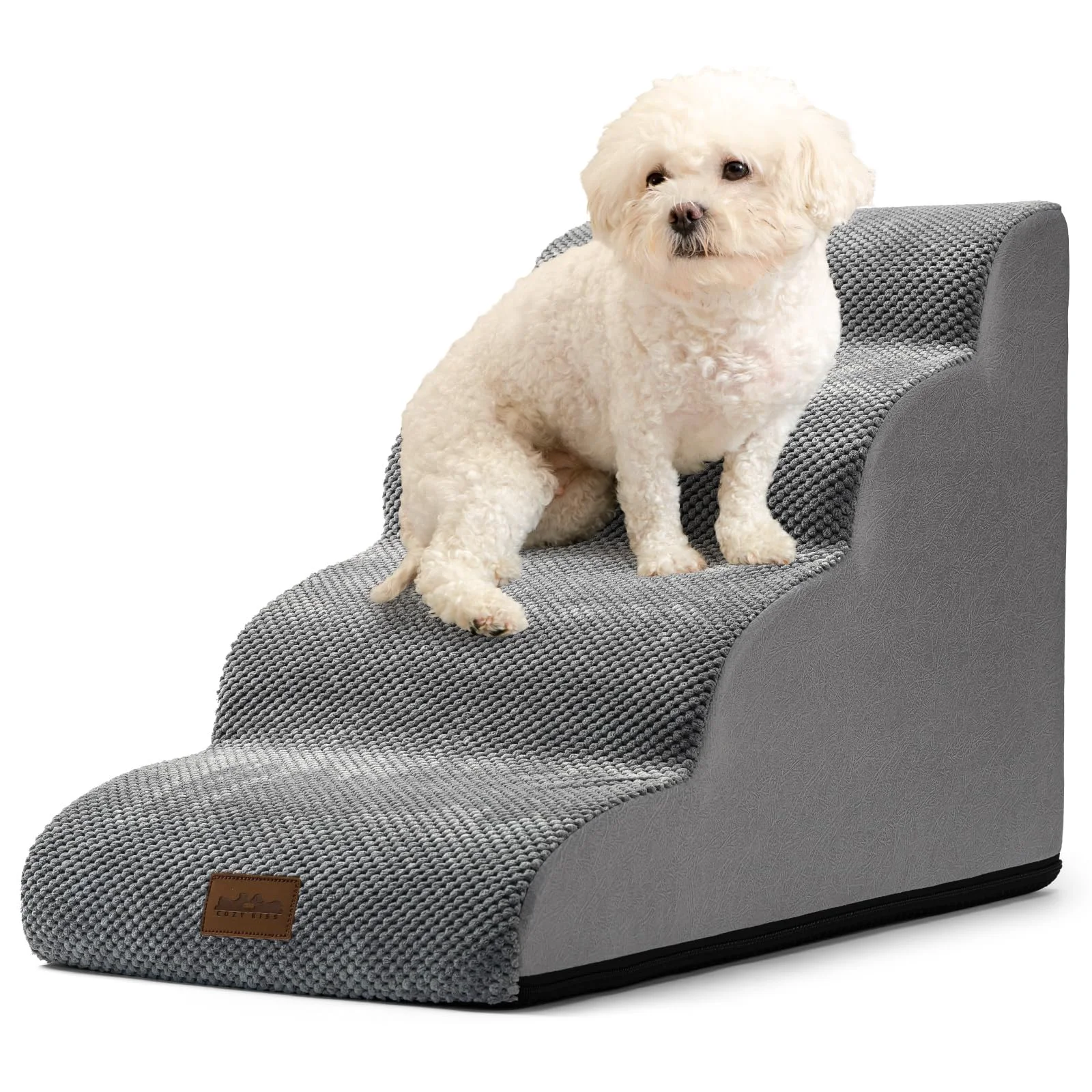 Carefully Designed COZY KISS Dog Stairs for Small Dogs — Curved 4-Step Ramp 19.7 H Grey Healthy