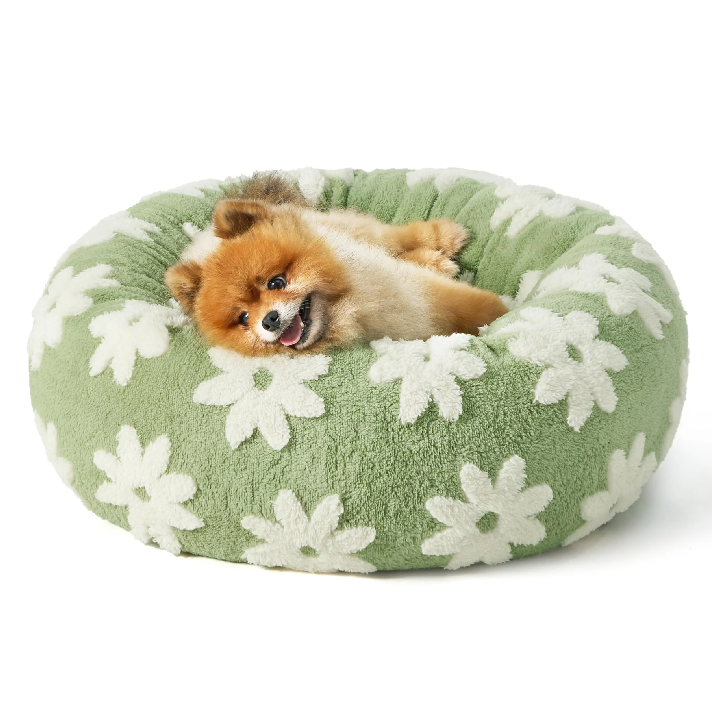 Pure LE SURE Small Dog and Cat Round Donut Bed – Plush Jacquard Green 23 Inch Anti-Slip Excellent