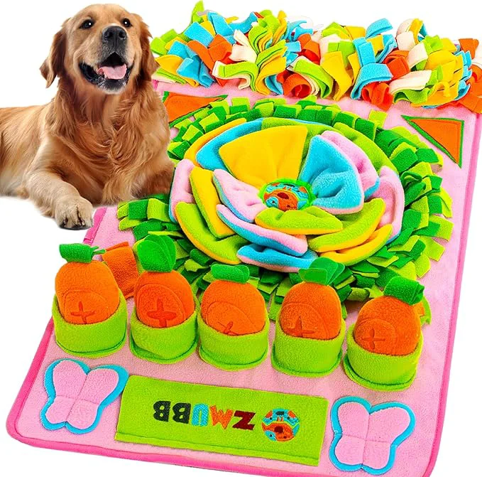 Sophisticated Pet Snuffle Mat for Dogs Sniff Mat Nosework Feeding Mat Slow Feeder Interactive Dog Puzzle Toys for Training and Stress Relief Encourages Natural Foraging Skills 31”x19”（Pink） About This Exceptional