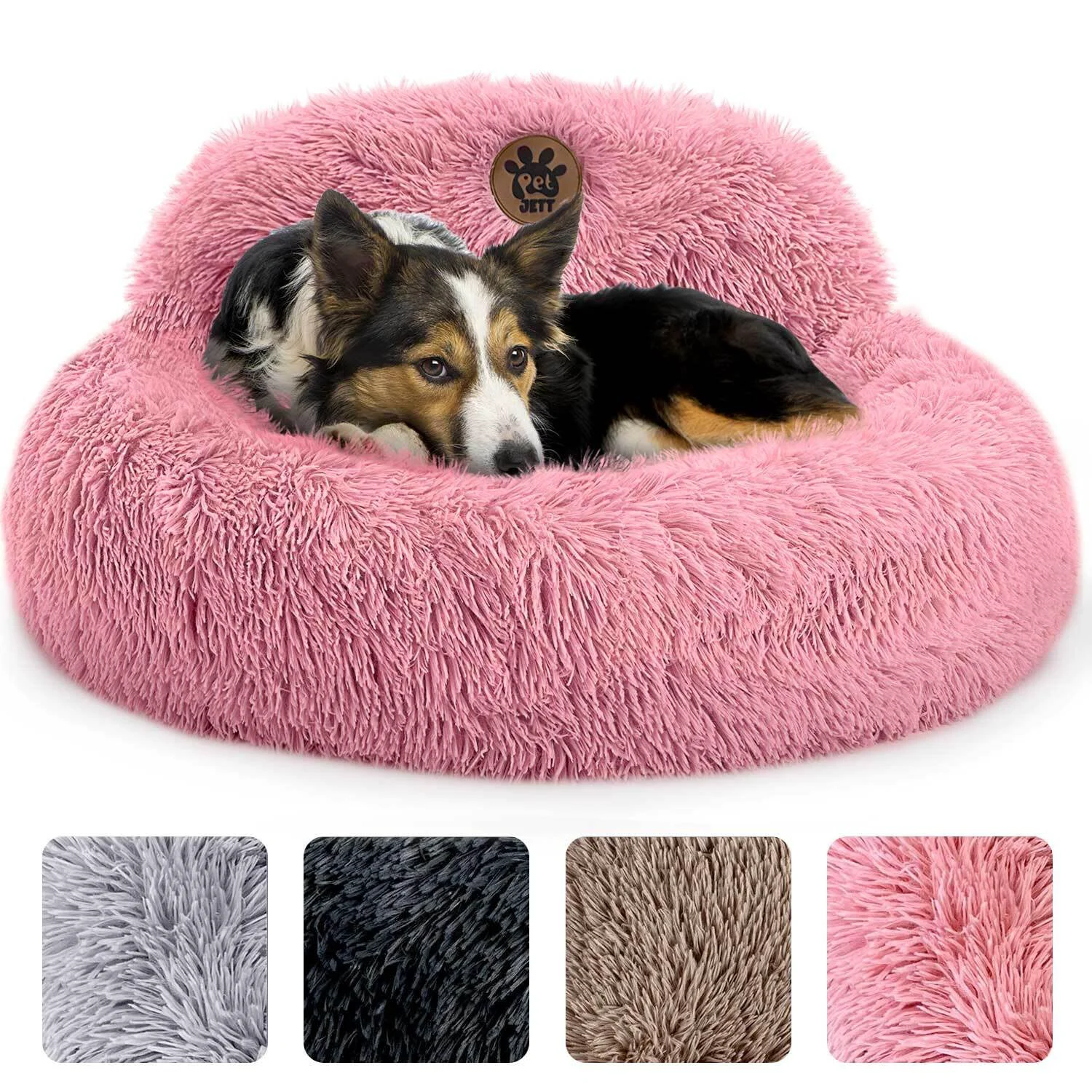 Convenient PetJett Calming Medium Dog Bed – 30” Round Donut Bed Anti-Slip Washable Plush for Dogs Up to 45 lbs – Pink Contemporary