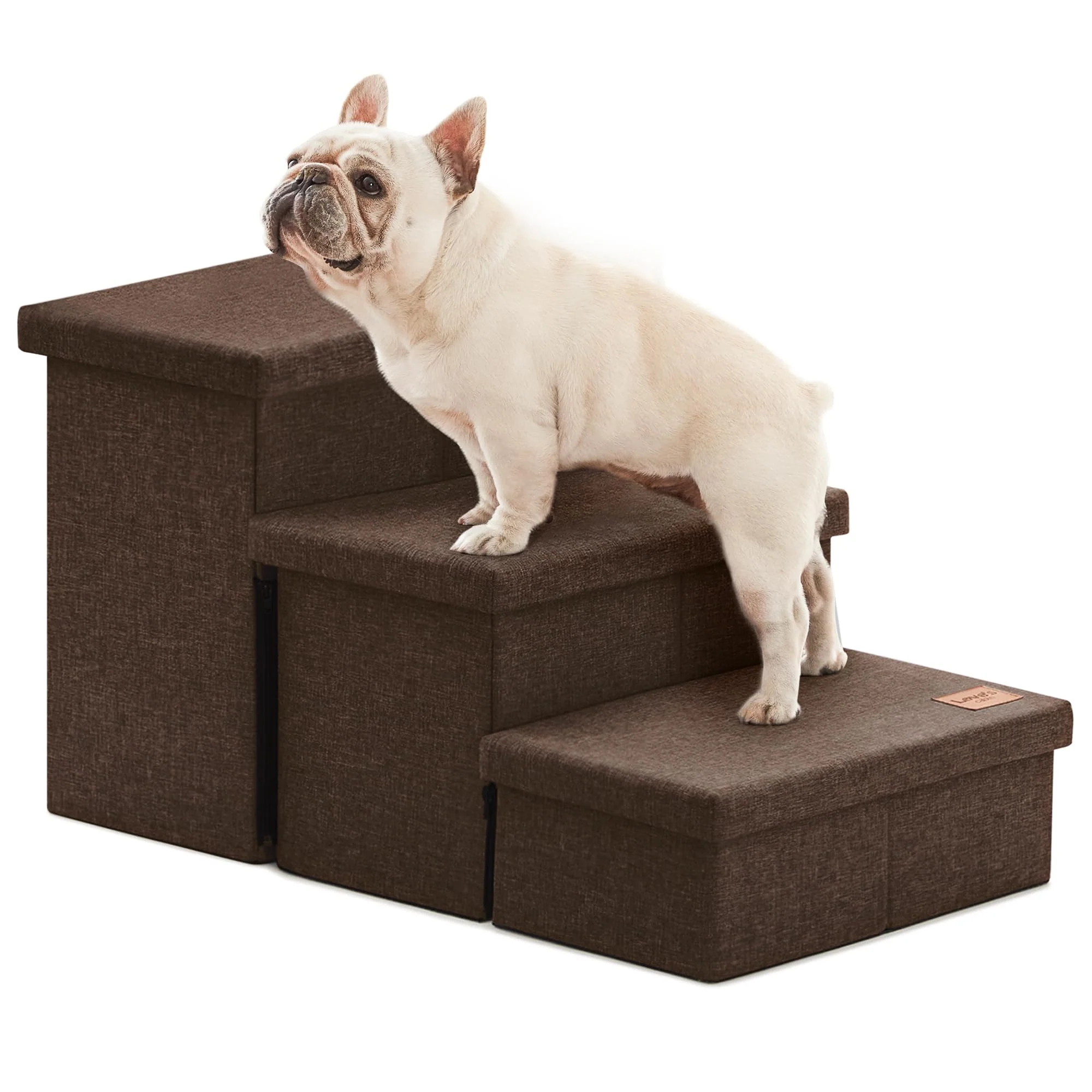 Sophisticated Love’s cabin Dog Stairs for High Bed 18-in H – Foldable 3 Steps with Storage Coffee Breathable