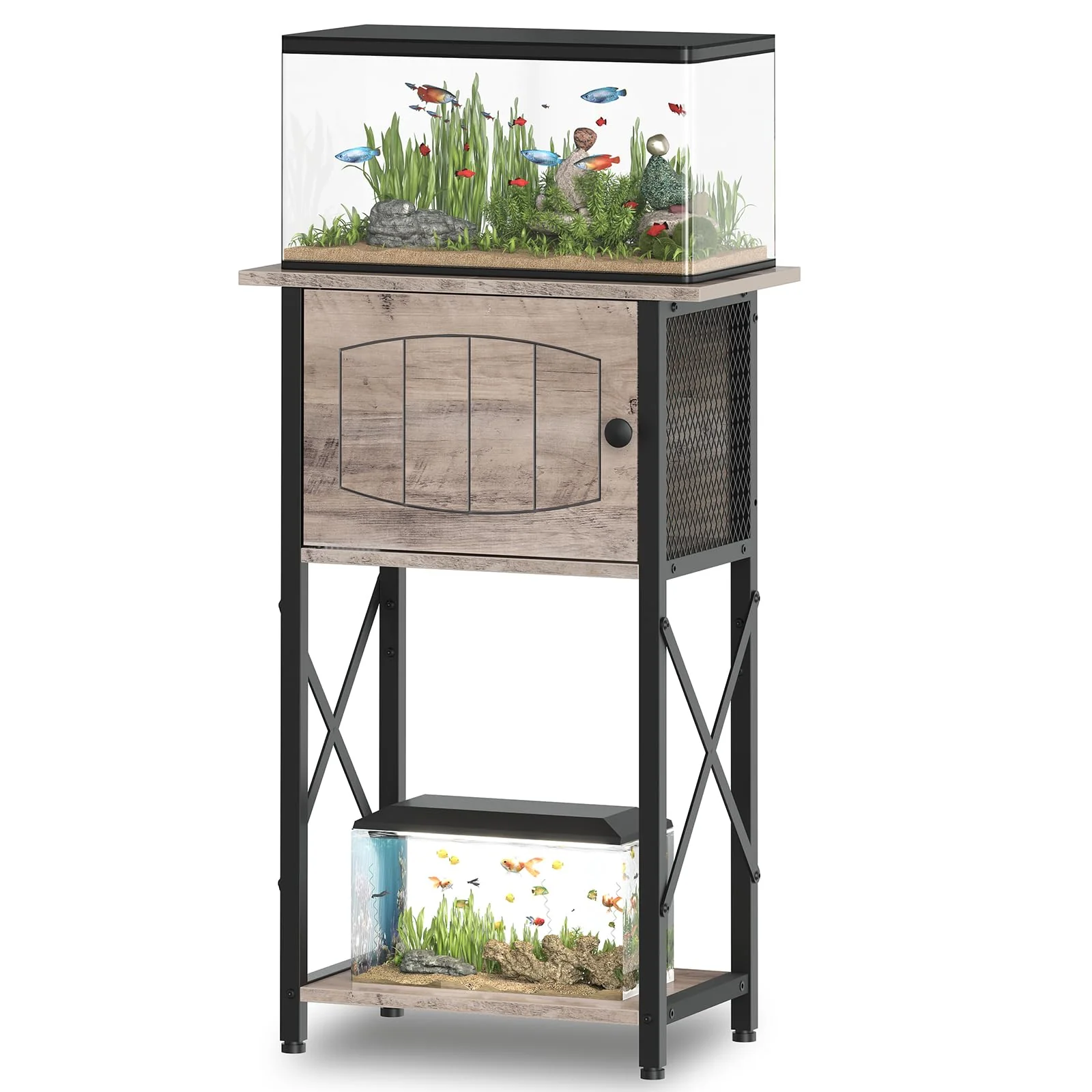 First-Class HOOBRO 10 Gallon Aquarium Stand with Cabinet Storage – Greige – 20.5-inch L x 11-inch W Quality