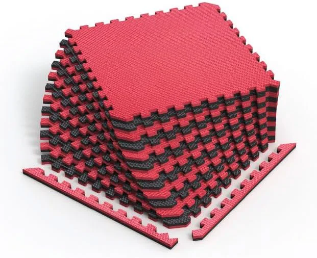 Premium Norsk Reversible Gym Exercise Mats 3 4 Thick EVA Interlocking Foam Tiles Home Gym Flooring 24 Tiles 48 Trim Pieces 96 Sq. Ft. Reversible Red Black Consistent