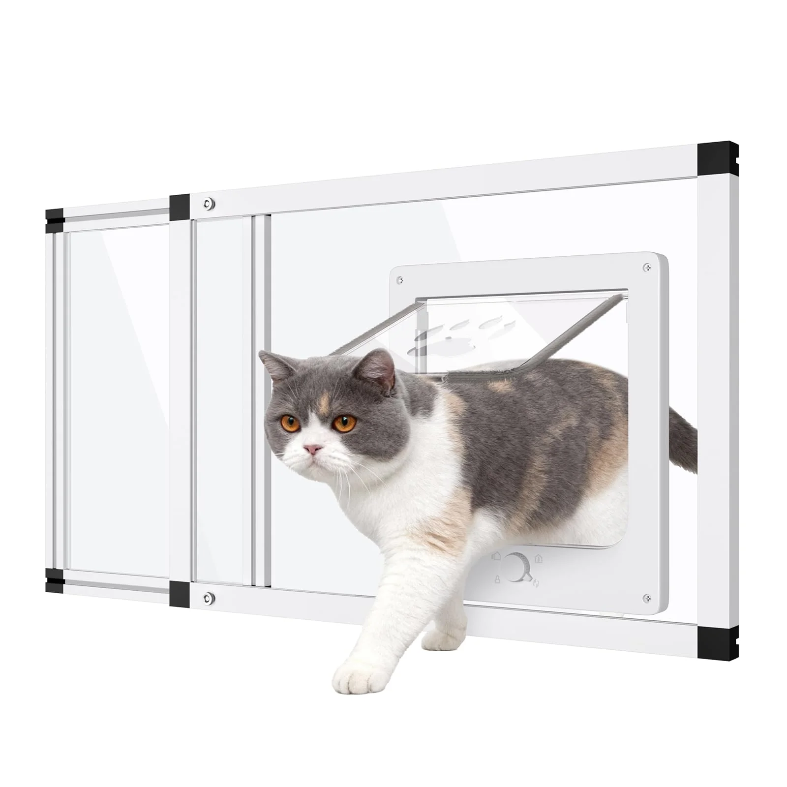 Authentic Yoochee Sliding Cat Door for Window — Fits 22-28.5 Width 2-Min Install Aluminum Frame HD Glass Magnetic Closure High-Grade
