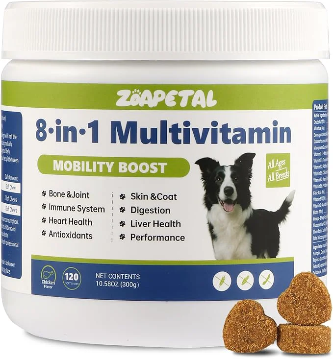 Exceptional Dog Multivitamin Soft Chews – Glucosamine Chondroitin Probiotics Omega-3 for Joint Skin Coat Heart Digestive Immune Support – Chicken Flavor 120 Soft Chews ZOAPETALAbout This Official
