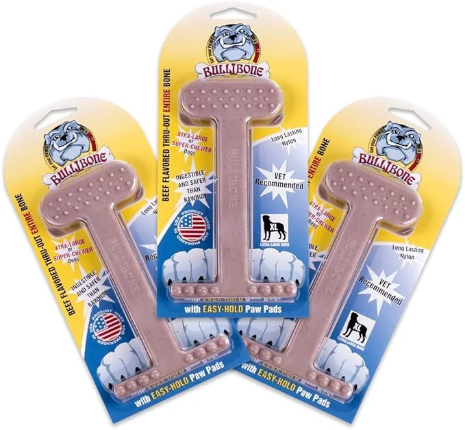 Expertly Made Bullibone Nylon Dog Chew Toy for Aggressive Chewers – Dental Hygiene Bone with Beef Flavor Durable Tough Chew Toys for Extra Large Dogs Indestructible Dog Bone – 3 PackAbout This Innovative