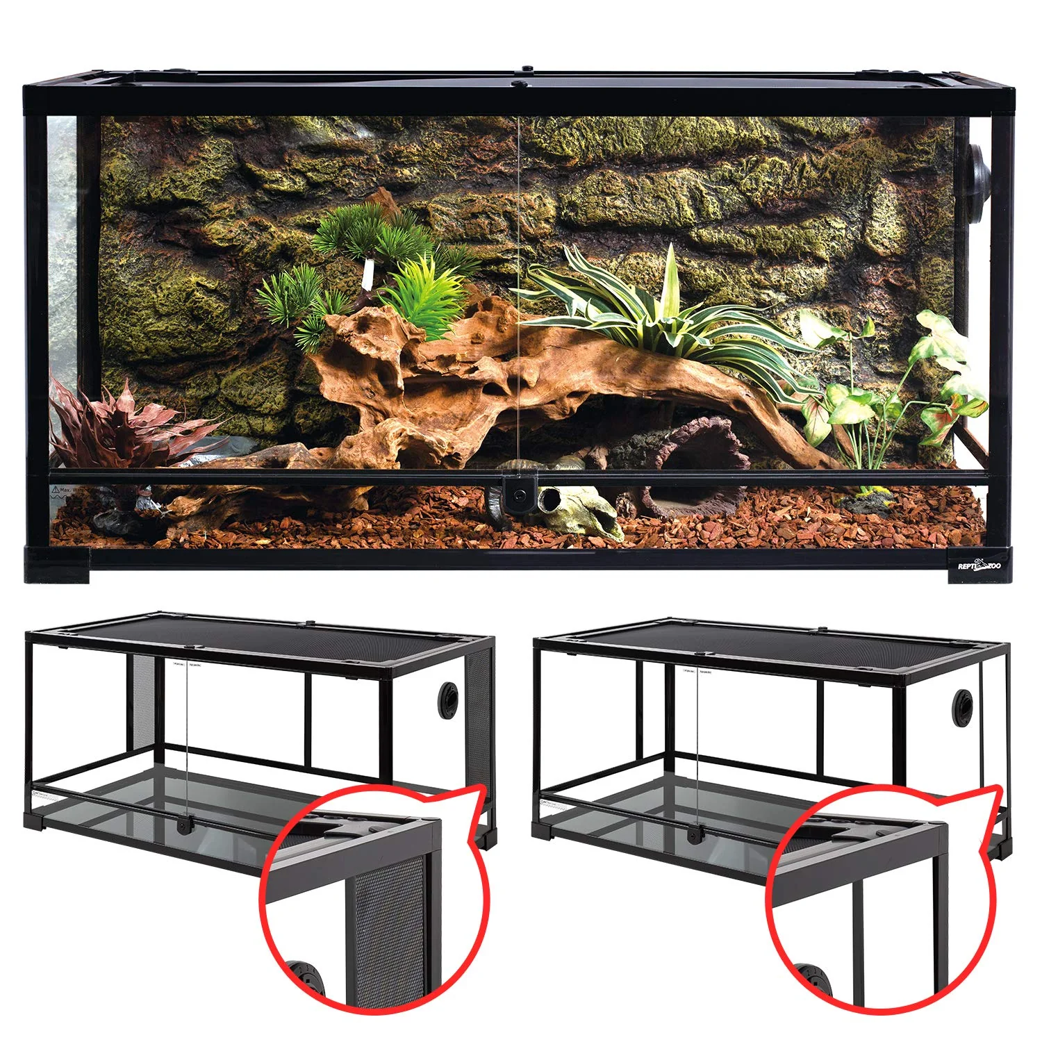 Practical REPTI ZOO 50 Gallon Glass Reptile Terrarium – 2-in-1 Side Mesh Glass Tempered Glass 36 x 18 x 17.75 inches Innovative