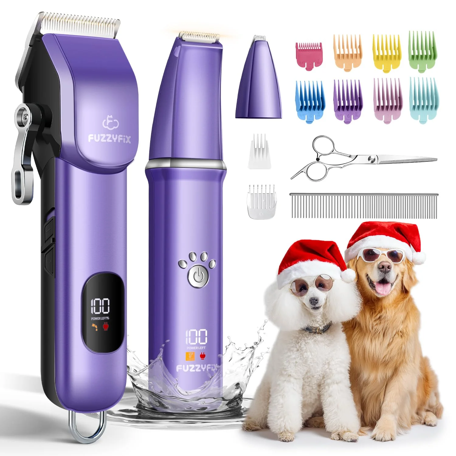 Original Design FuzzyFix Dog Grooming Kit – Cordless Low-Noise Clippers for Thick Curly Coats High-Performance