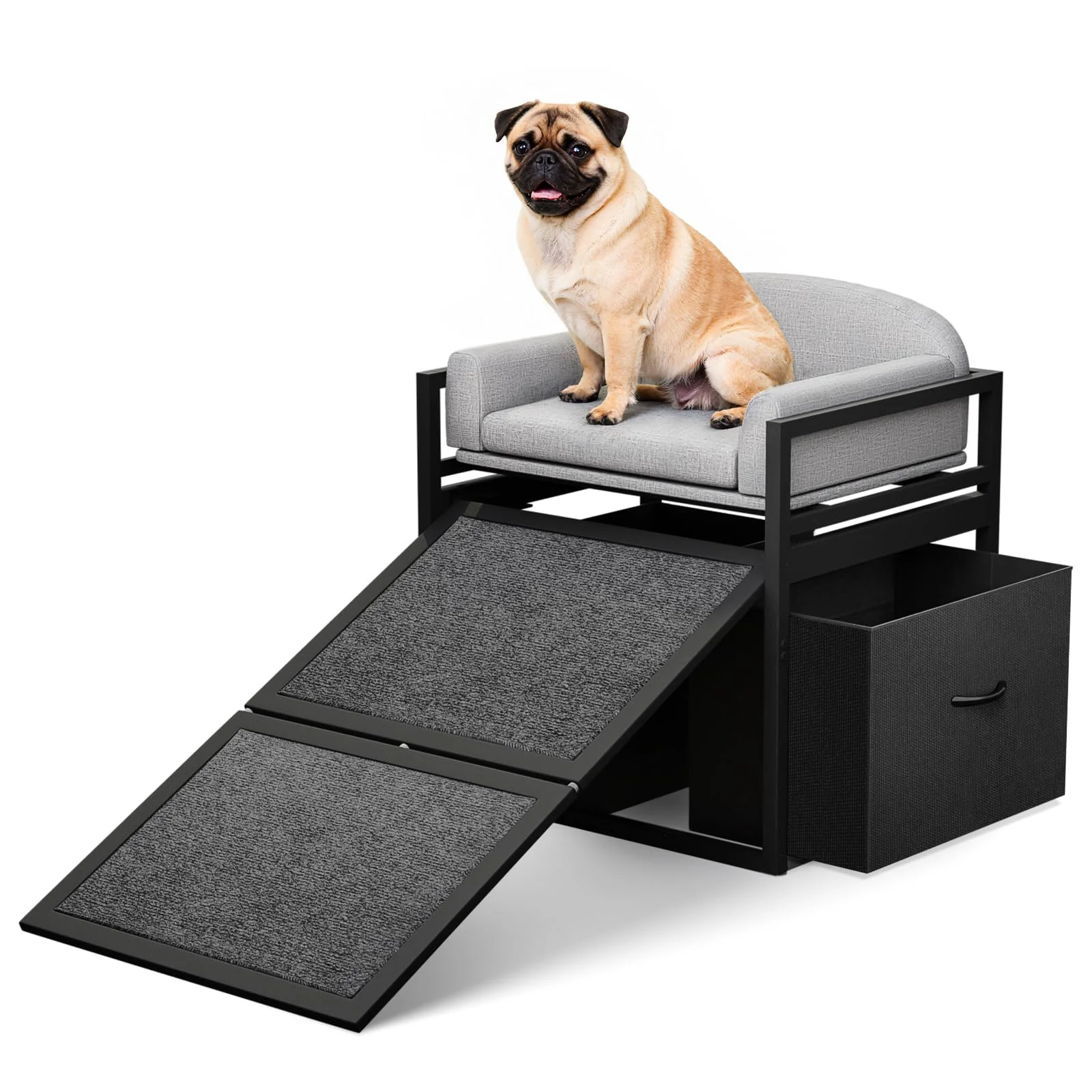 Soft Clioran Non Slip Dog Ramp with Seat Storage Drawers – Extra Wide Pet Steps Dependable